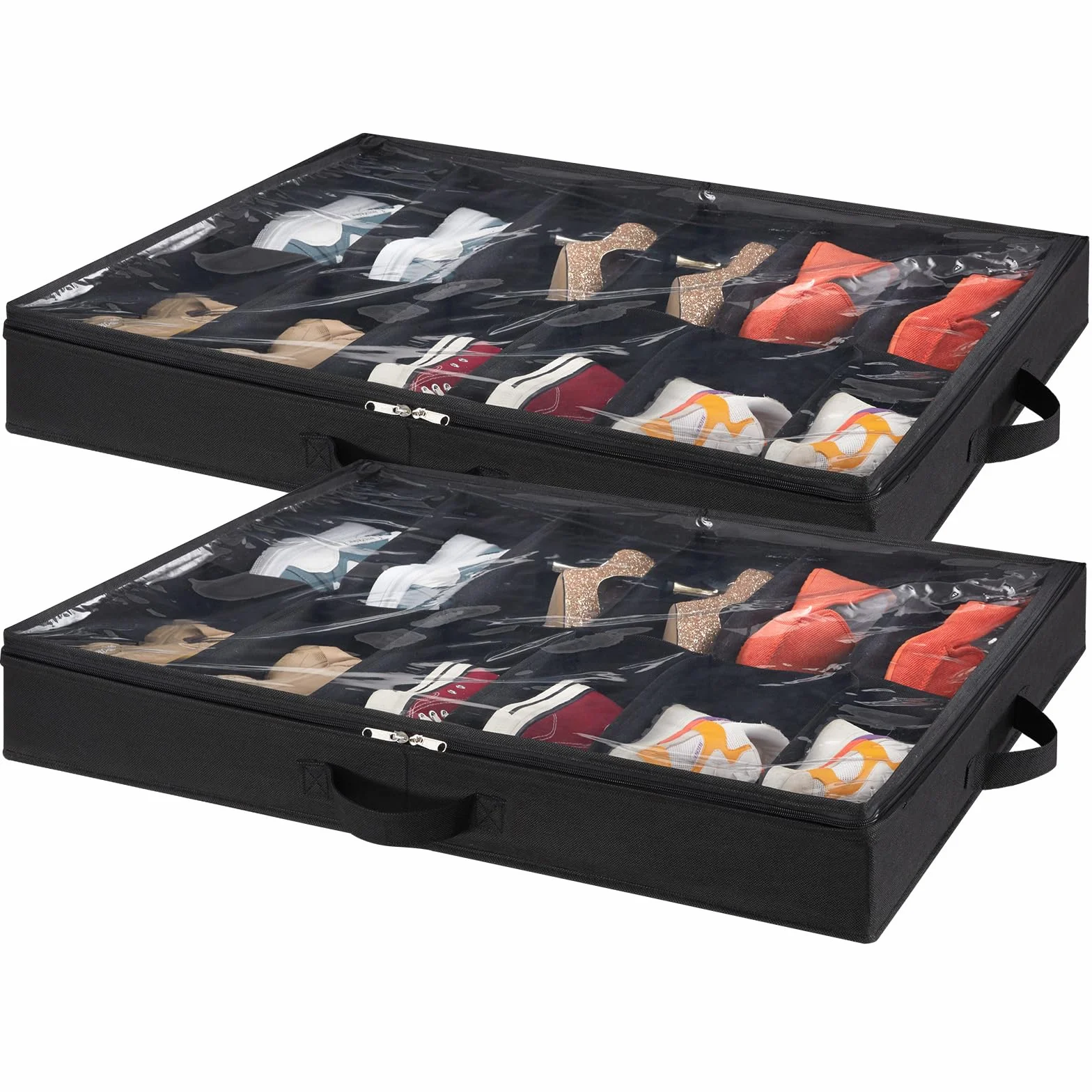 Lifewit Organizer na Buty z Przezroczystym Okienkiem, Składana Torba do Przechowywania z Uchwytem Pod Łóżko, Shoe Storage Box, Czarny, 2 x 12 Par, Zestaw 2 Sztuk