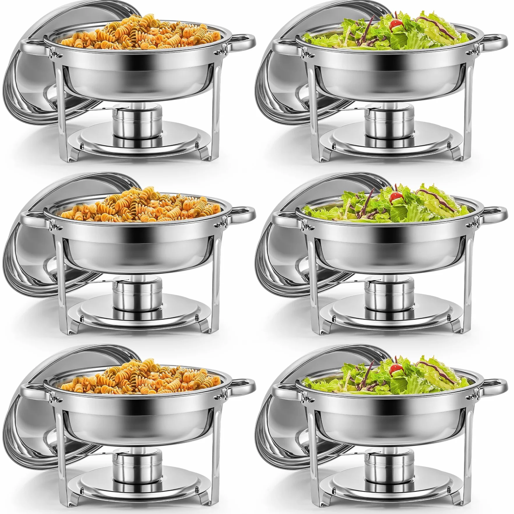 Wilprep podgrzewacz 5L 6-częściowy zestaw okrągłych pojemników termicznych ze stali nierdzewnej Chafing Dishes podgrzewacz do potraw, pojemnik termiczny, podgrzewacz do zup Bain Marie pojemnik do