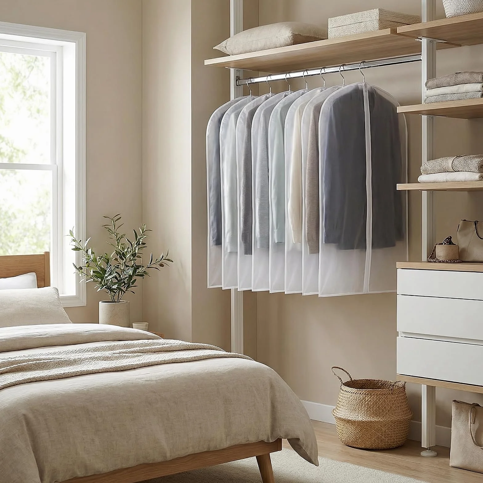 Lekki Pokrowiec na Ubrania CNMTCCO Zestaw 6 Sztuk Przezroczysty 60x100 cm Odporny na Kurz Wilgoć i Pleśń na Sukienki, Kurtki, Koszule – Przechowywanie i Ochrona