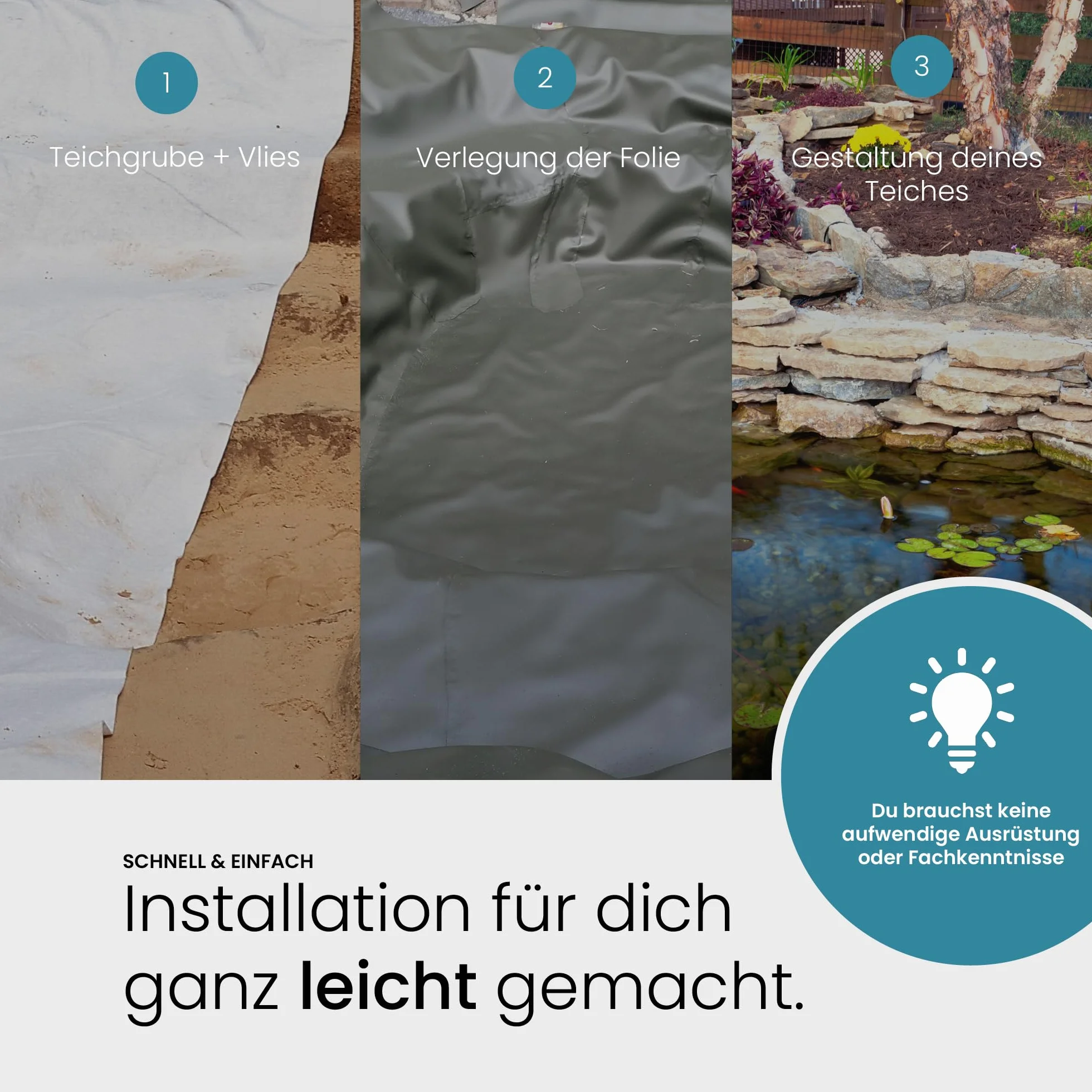 TeichVision - Folia premium PCW do stawu czarna - grubość 0,5 mm - 4 m x 5 m/folia PCW czarna nadaje się również jako folia na podwyższone grządki, wodoszczelna