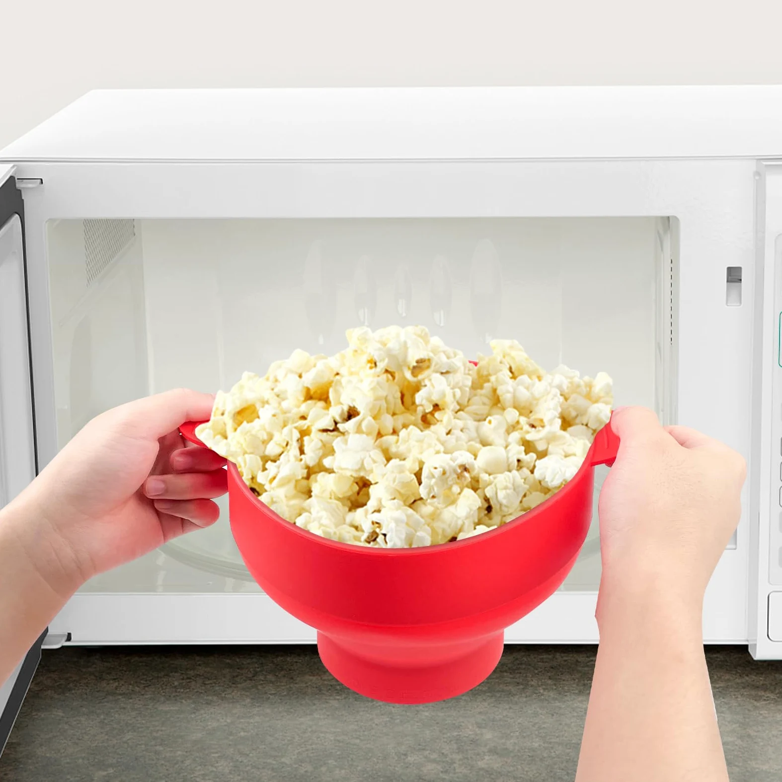 Fousenuk silikonowa popcorn miska z pokrywką czerwony