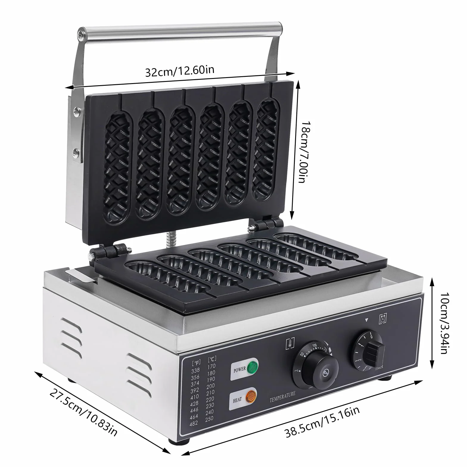 Grill waflowy ze stali nierdzewnej 1500 W do profesjonalnych gofrów z patyczkiem