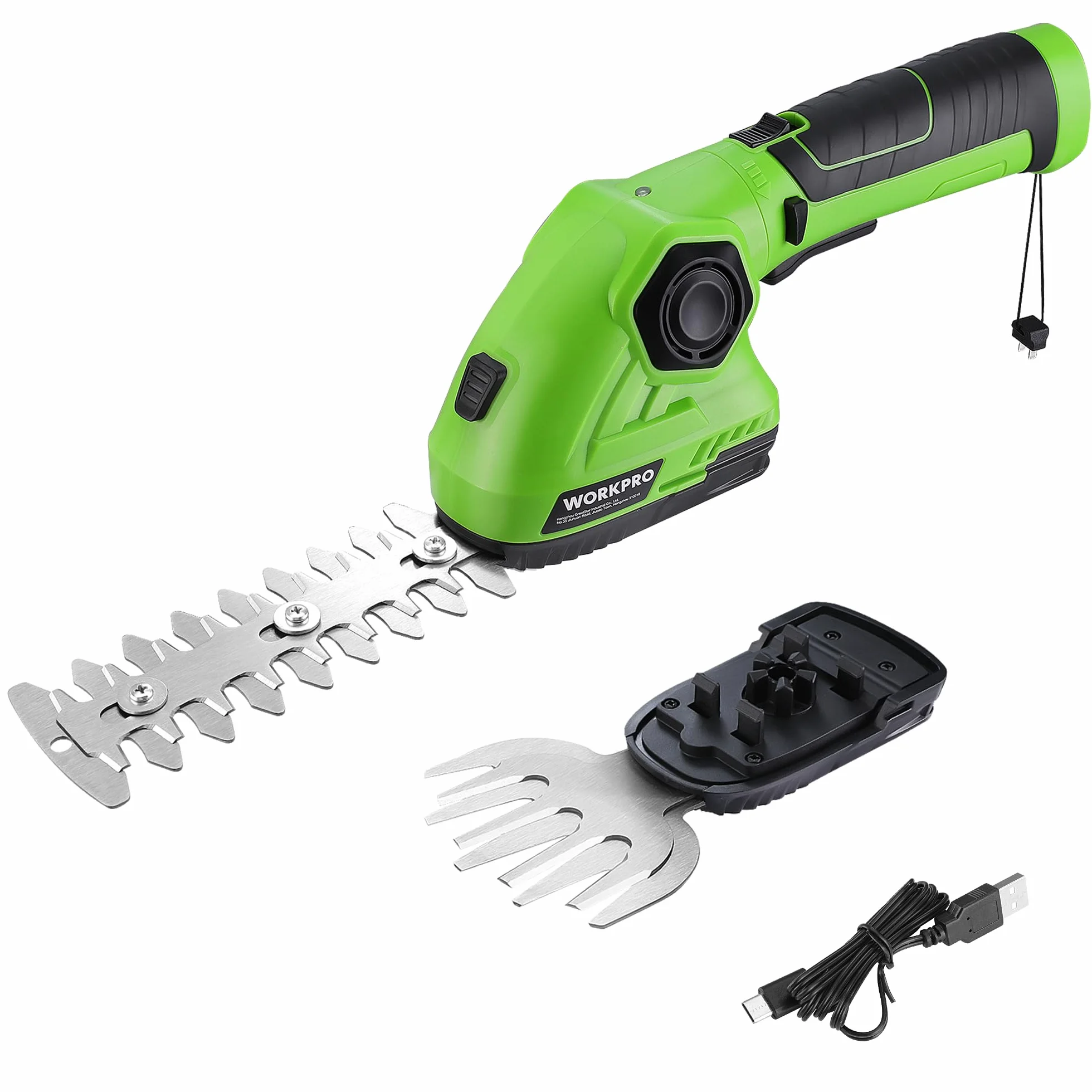 WORKPRO 2 w 1 7,2V akumulatorowe nożyce do żywopłotu i do trawy z akumulatorem litowo-jonowym, ręczne nożyce do żywopłotu z 2 ostrzami, trymer do trawy z obrotową rękojeścią pod kątem 180°, idealny do