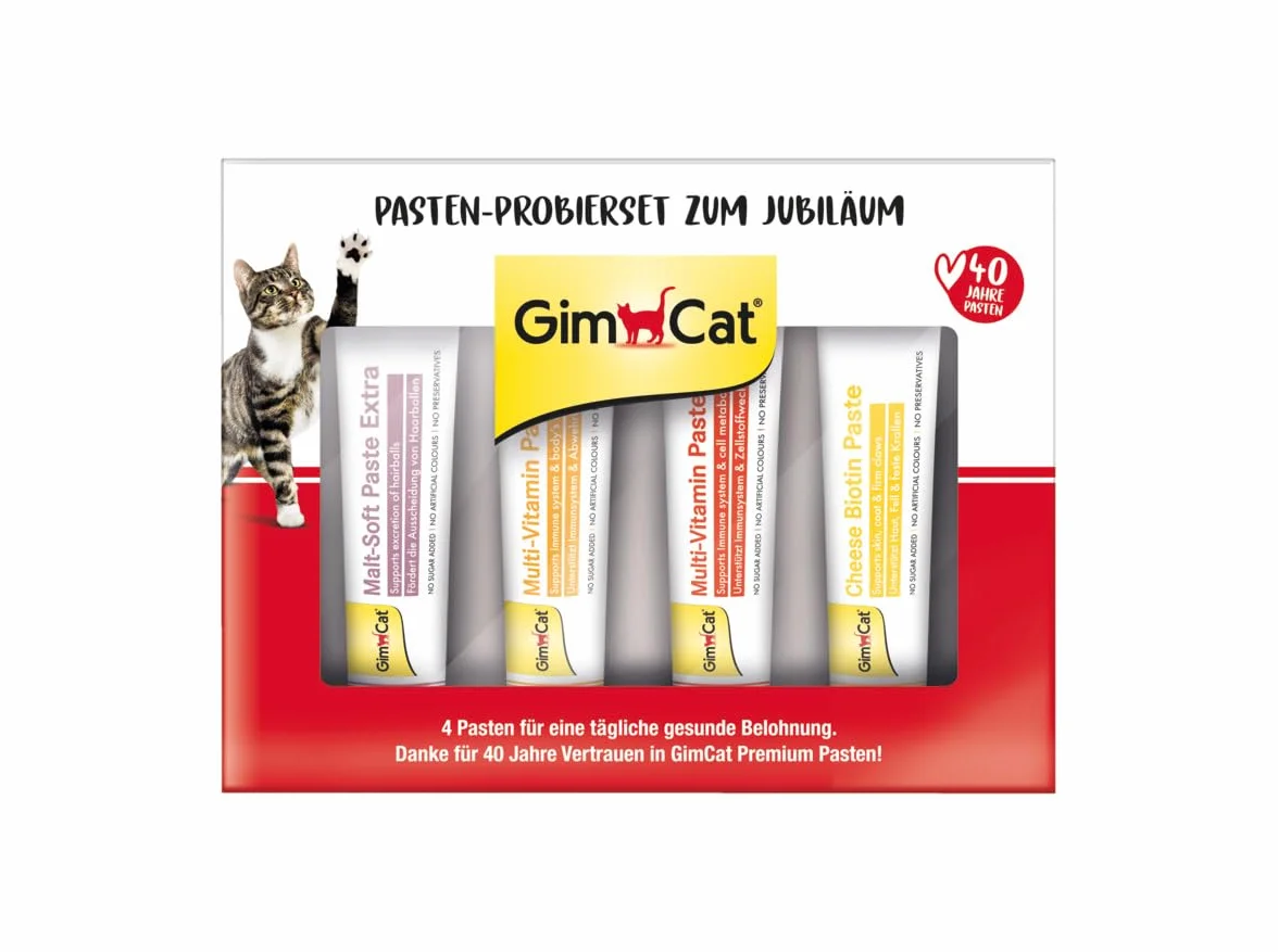 GimCat Jubi Box – 4 różne pasty do wypróbowania – dla codziennej zdrowej nagrody – 4 sztuki w opakowaniu (4 x 15 g)