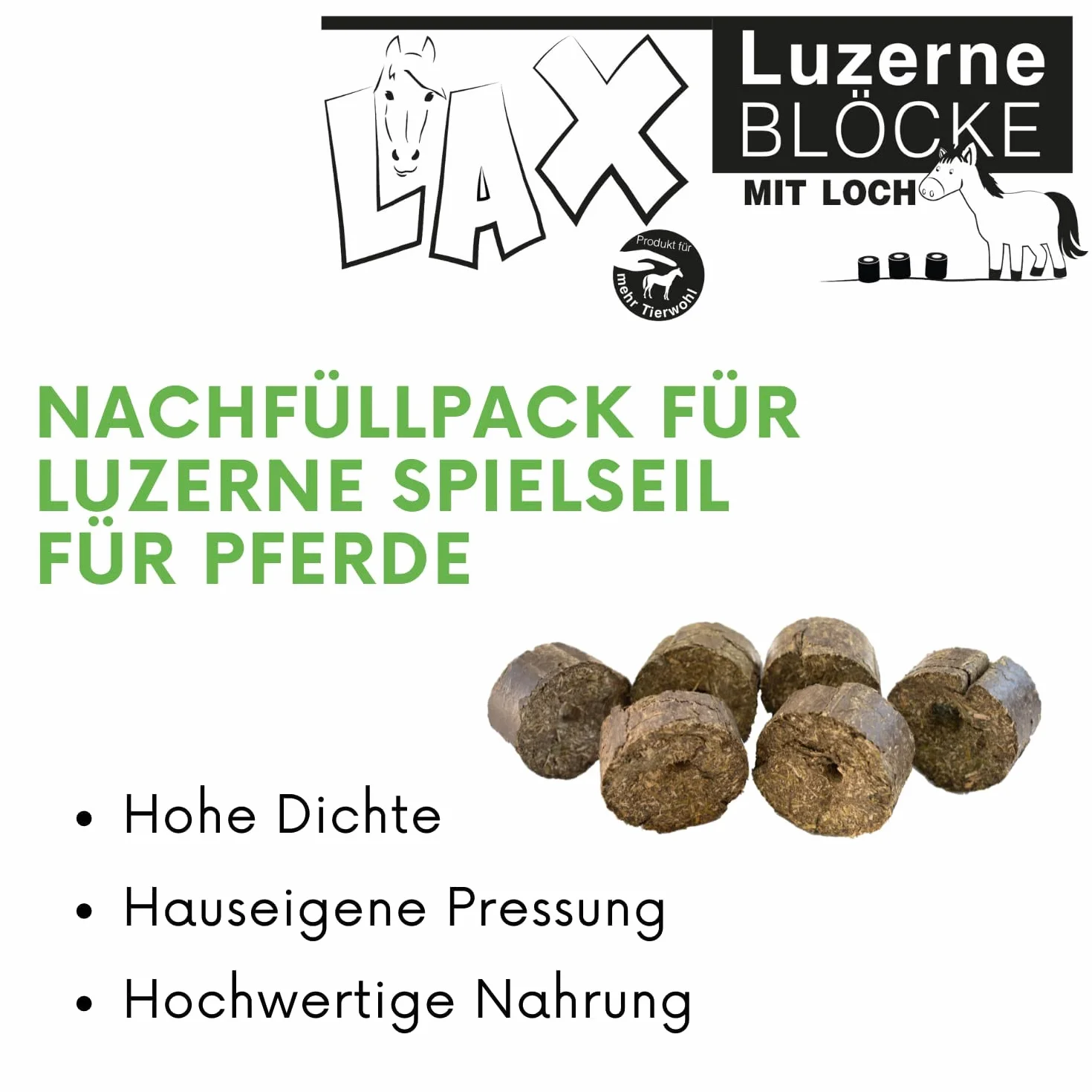 Lax Bloki lucerny z otworem 3 kg dla koni 100% lucerna