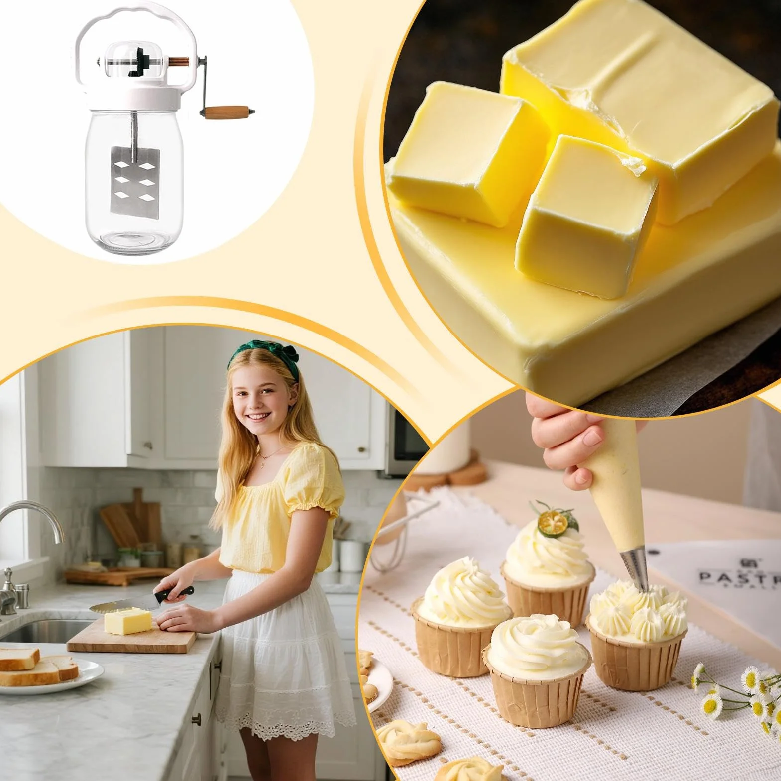 Masło masło - 1500 ml narzędzie do mieszania masła ze szklanym słoikiem i trzepaczką - w zestawie z mikserem do jajek i szklaną butelką - do pieczenia, gotowania, dżemów, sosów
