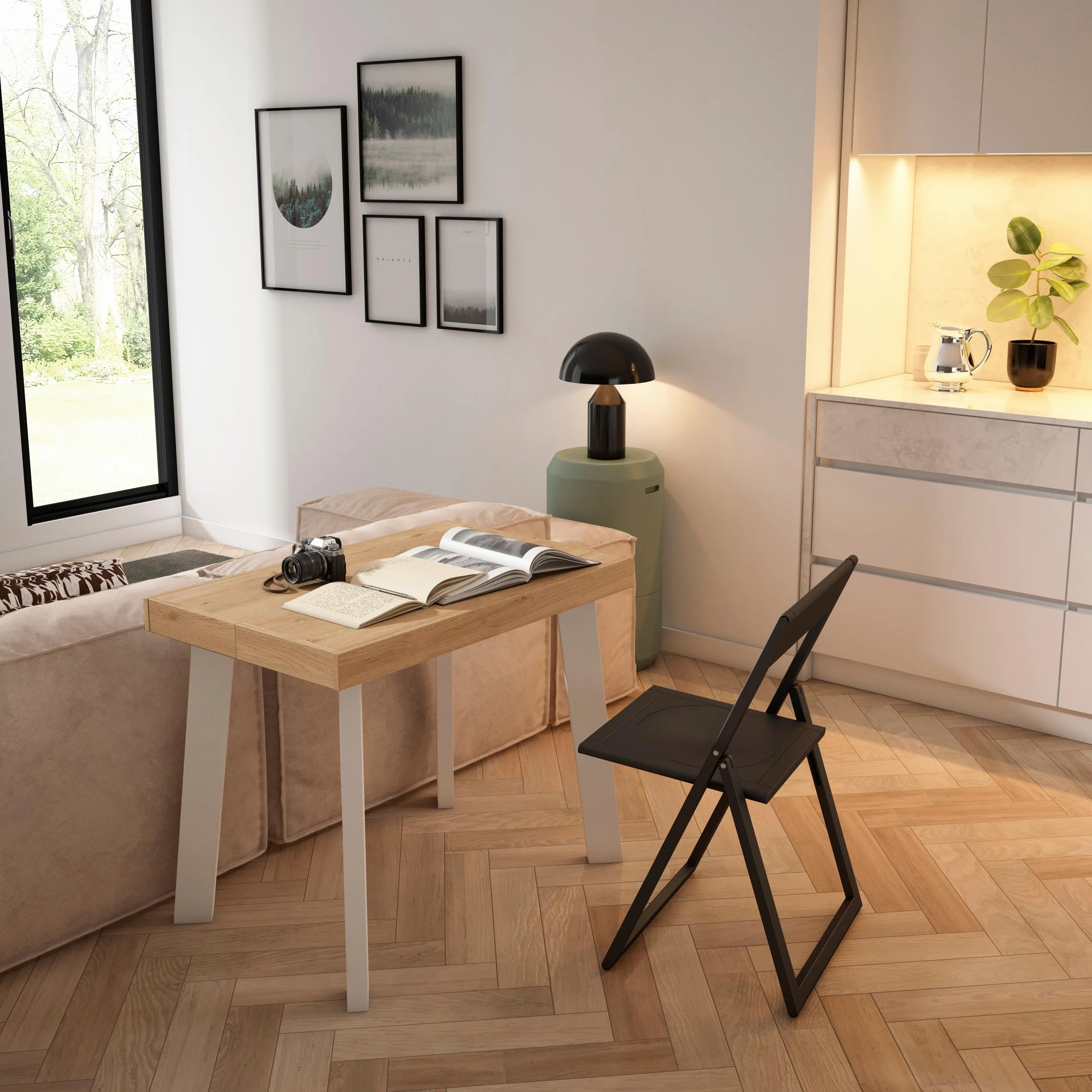 Skraut Home | Składany stół konsoli | Składany stół | 300 | dla 14 gości | Drewniane nogi | Nowoczesny styl | Dąb