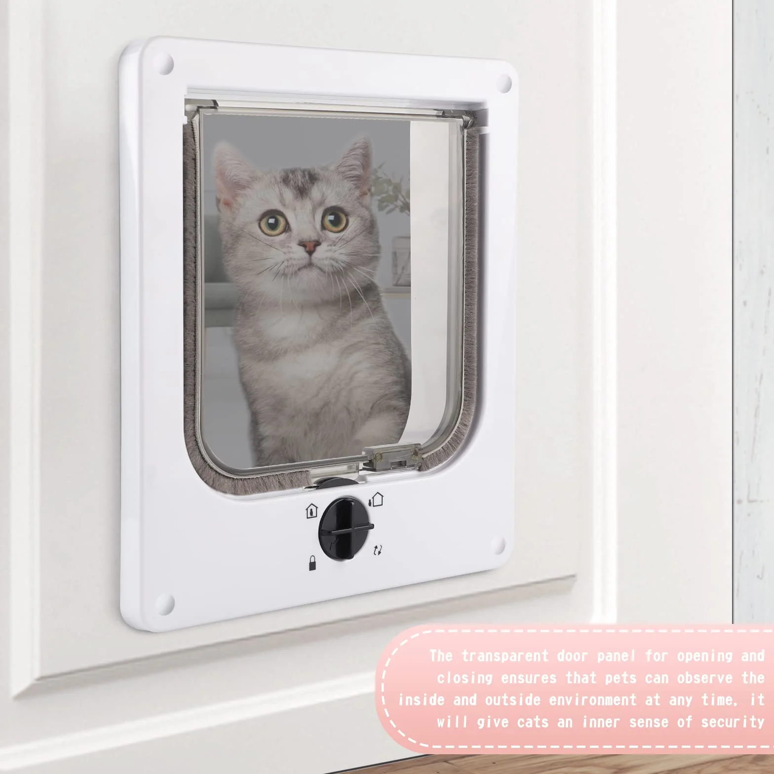 CPROSP Drzwi dla kota białe z 4 ustawieniami blokady, klapa dla kota tunel wewnętrzny 19,5 x 18 cm, rama drzwi Cat Flap Door 27 x 23,5 x 5,5, dla psów/kotów