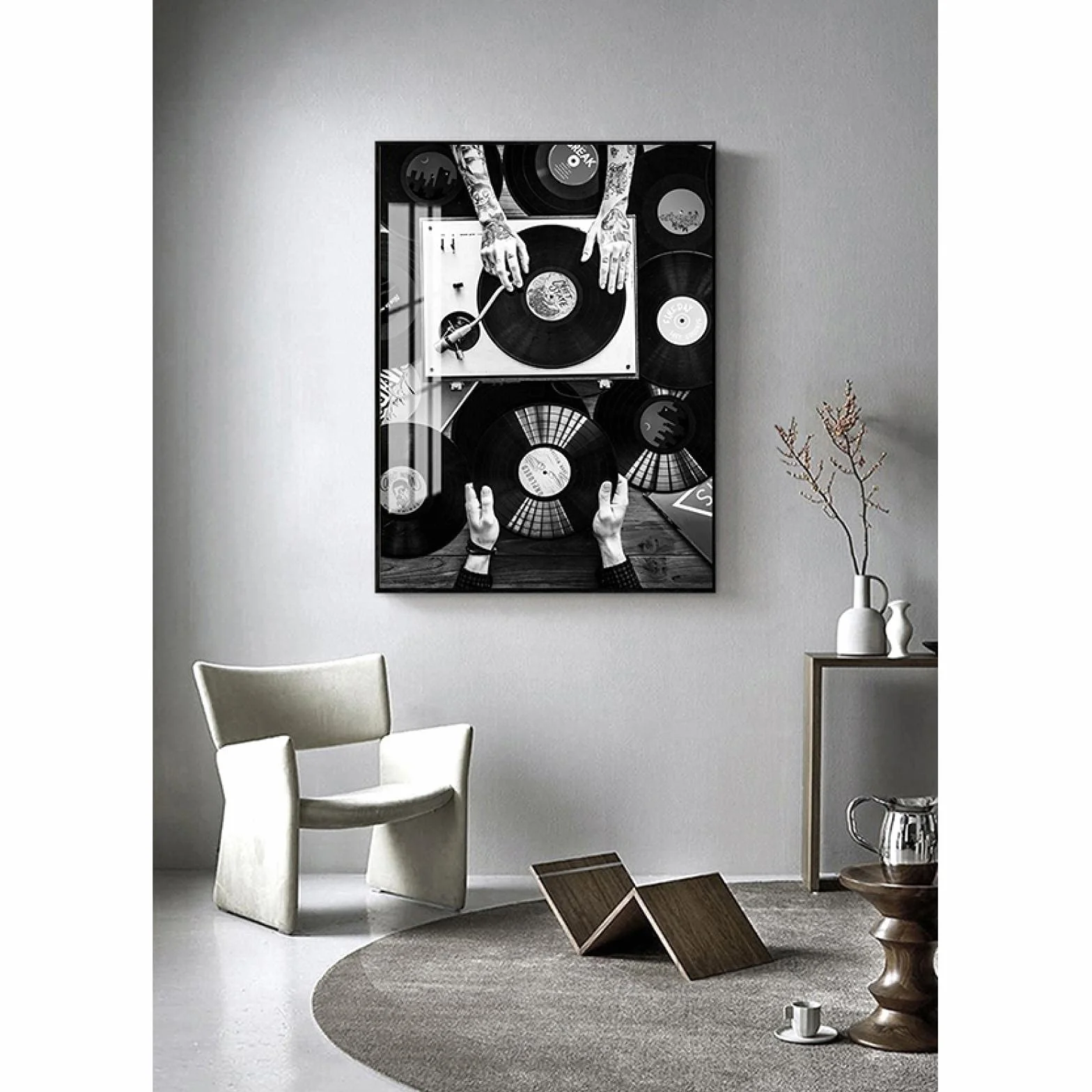 BIEMBI Vintage zdjęcie czarny biały obraz ścienny salon dekoracja płyty winylowe miłośnicy sztuka ścienna płótno malarstwo skandynawski plakat druk 80 x 120 cm bez ramy