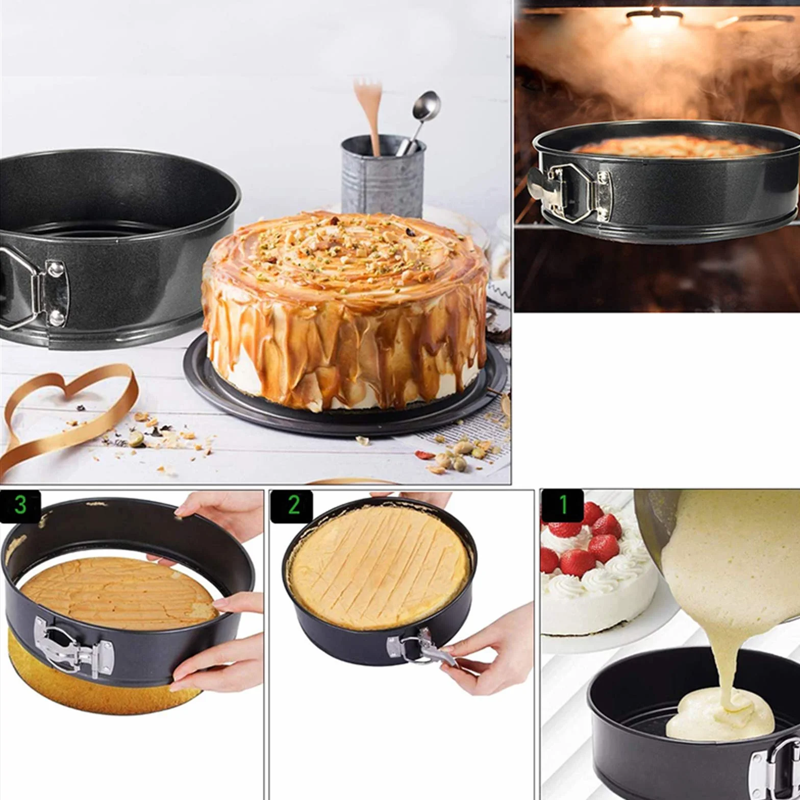 Zestaw okrągłych form do ciasta z końcówkami do wyciskania, nieprzywierającą blachą do pieczenia ciast Kuchenne naczynia do pieczenia ze zdejmowaną podstawą do robienia różnorodnych ciast