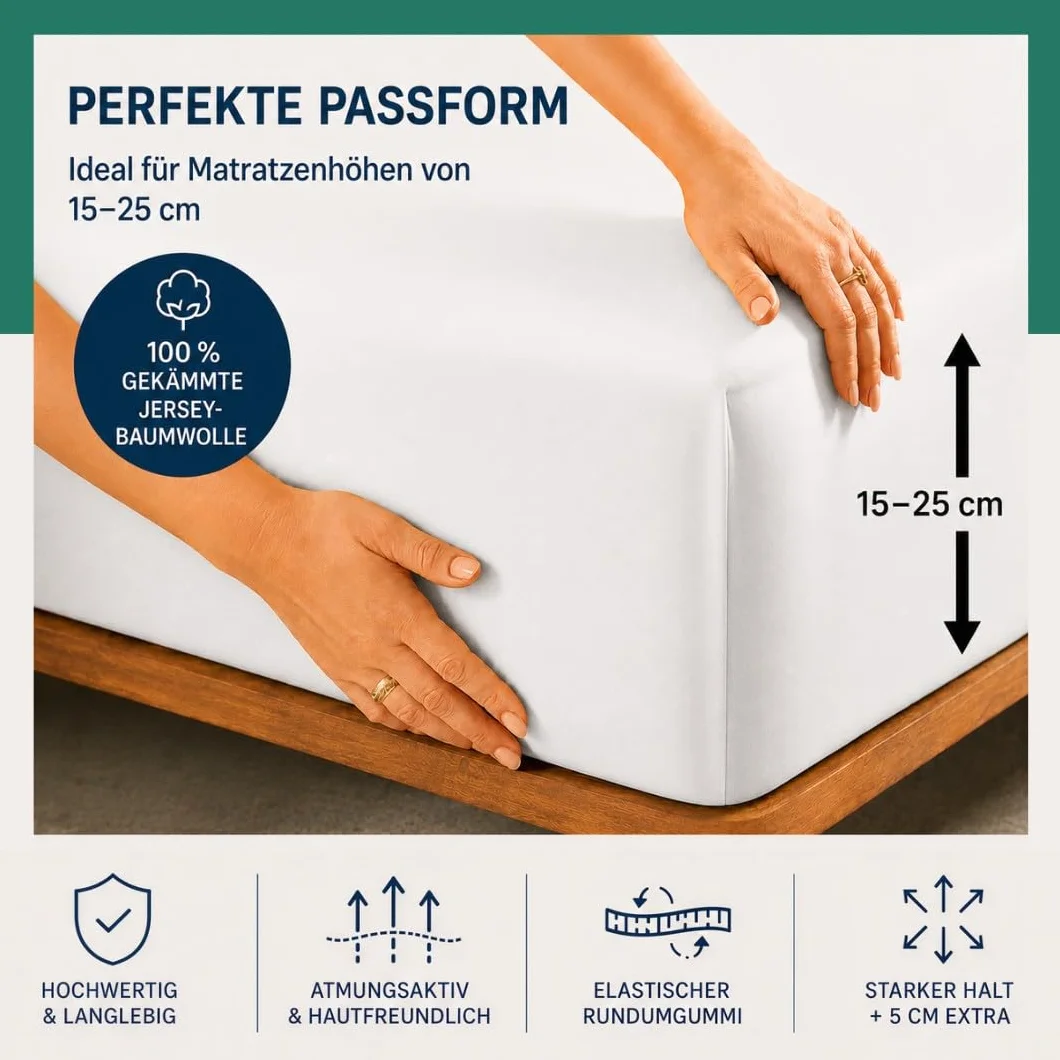 VelvetHome Prześcieradło z gumką 140x200cm 100% Bawełna czesana Jersey Jakość Premium Musztarda 140 x 200 +30