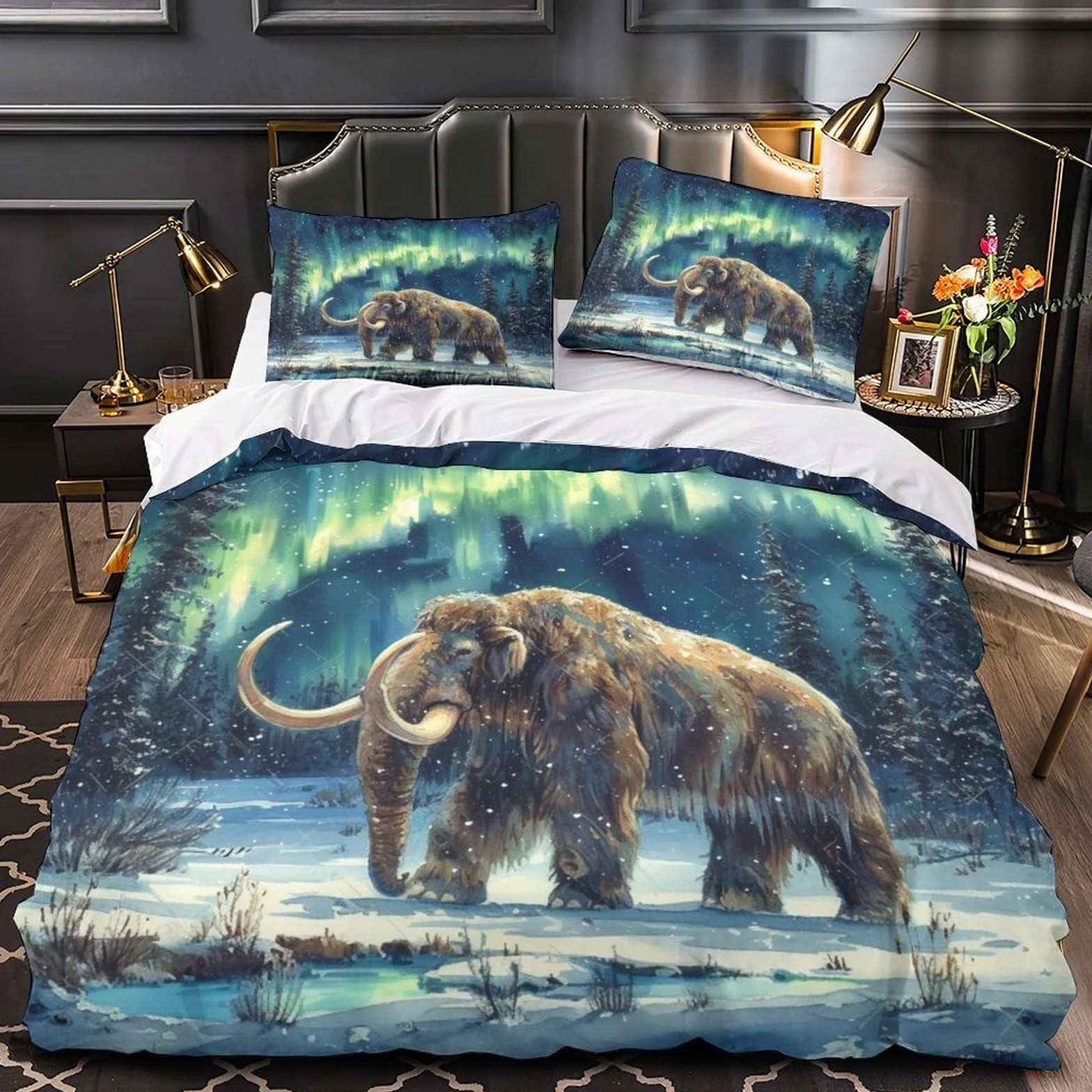 Poszewka z nadrukiem 3D z nadrukiem mamuta, rysowana pościel z mikrofibry, hipoalergiczny zestaw 3 sztuk, super king (260 x 220 cm), dla chłopców i dorosłych