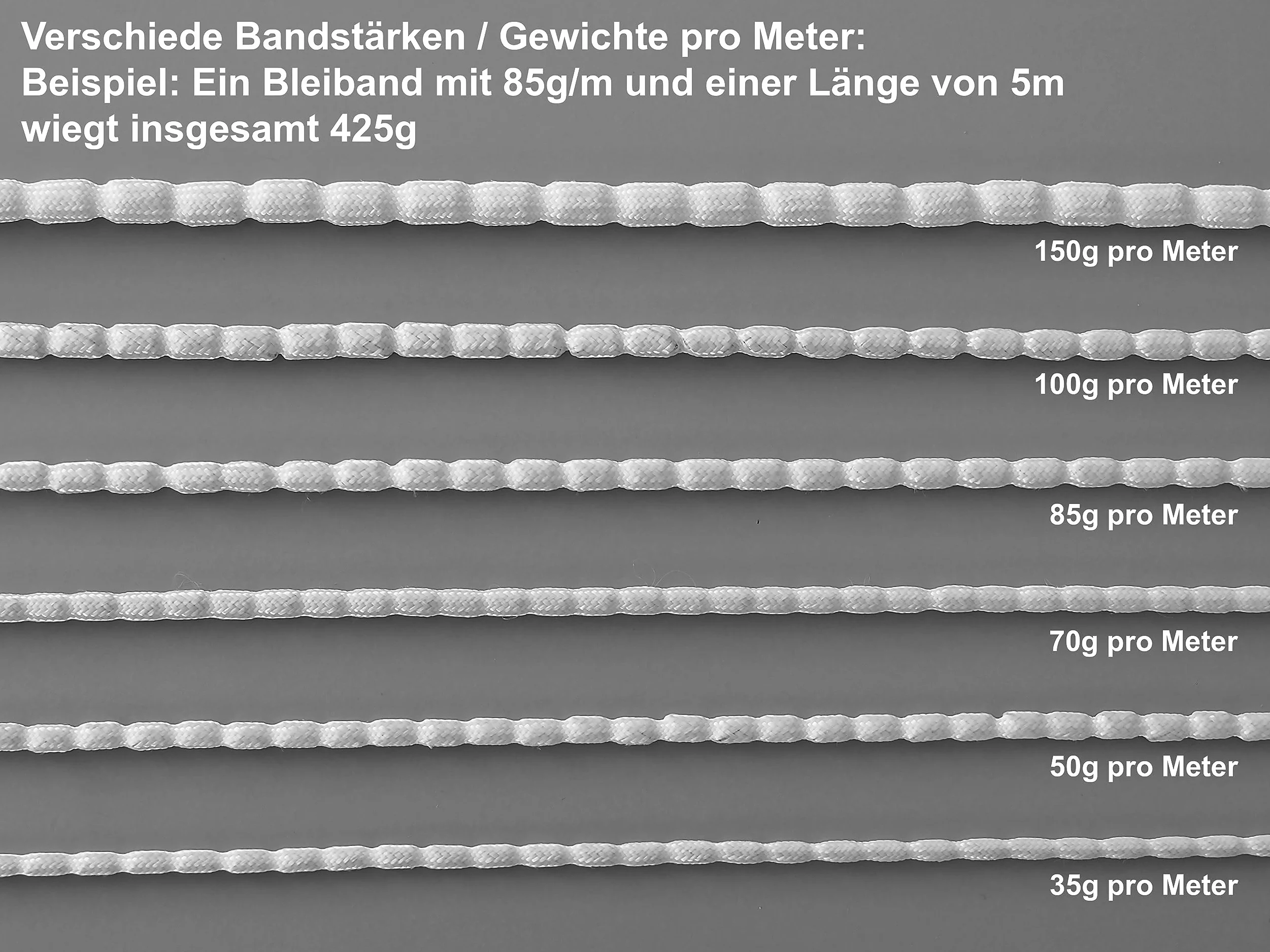 dekondo Taśma ołowiana, obciążnik do firan i zasłon, tkaniny, biała, różne długości, różne ciężary (50 g/m, 10)