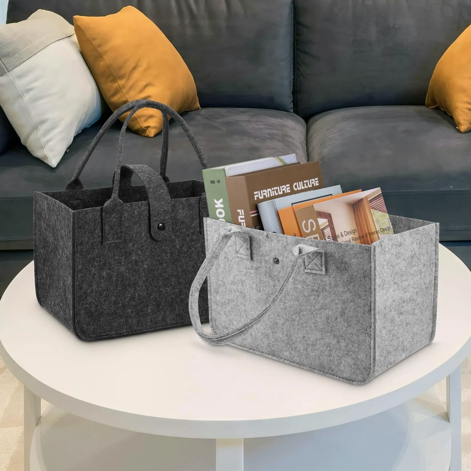 2 sztuki filcowa torba na zakupy, 30 x 20 x 18 cm, filcowa torba z uchwytem, składana torba filcowa na zakupy, wyjścia, do przechowywania, podróży, pikniku