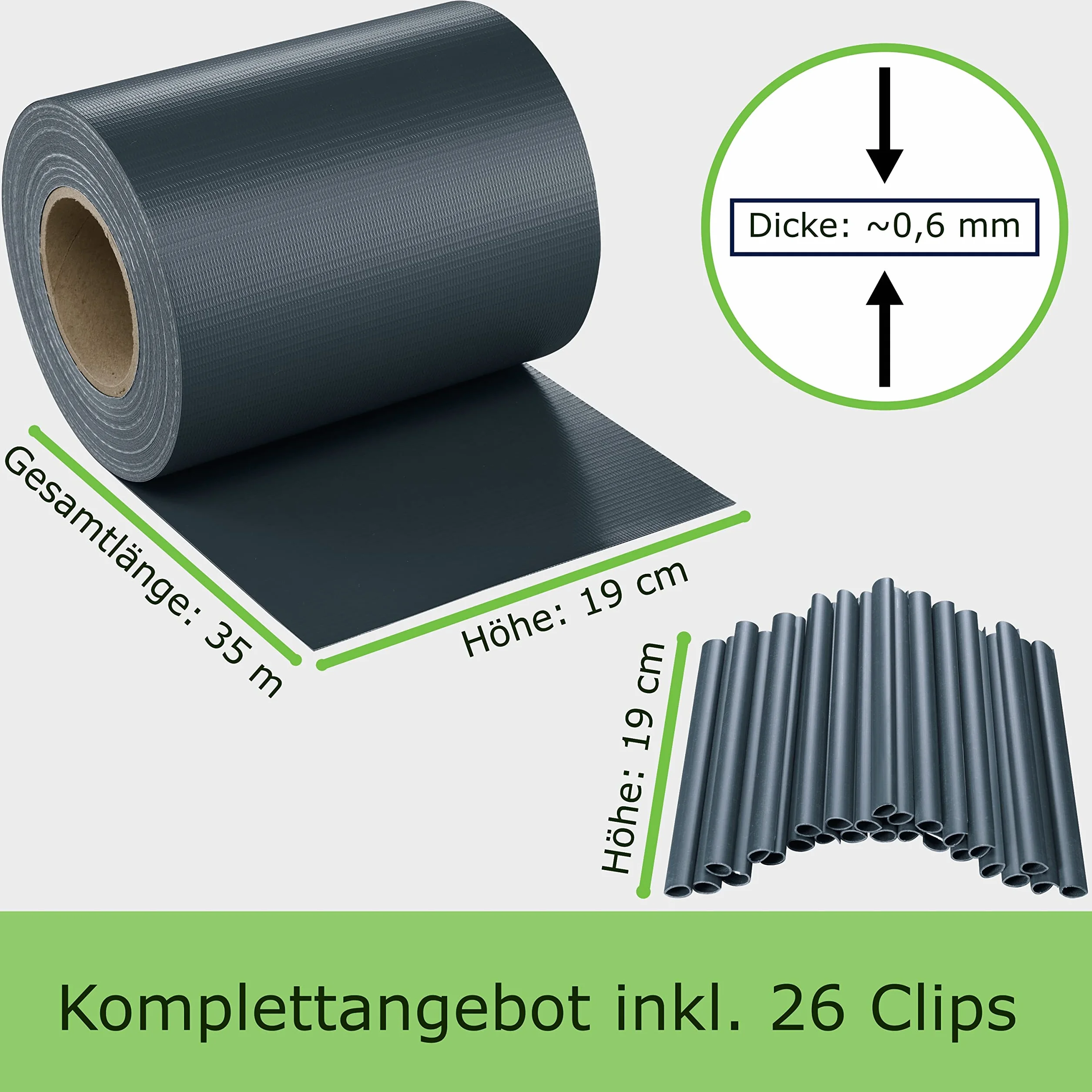 workingHOUSE Taśma Ogrodzeniowa PVC do Ogrodzeń z Podwójnymi Szczebelkami – Ekran Zapewniający Prywatność z Kipsami - 650 g/m², dł. 35m x wys. 19cm – Osłona na Płot Odporna na Warunki Atmosferyczne