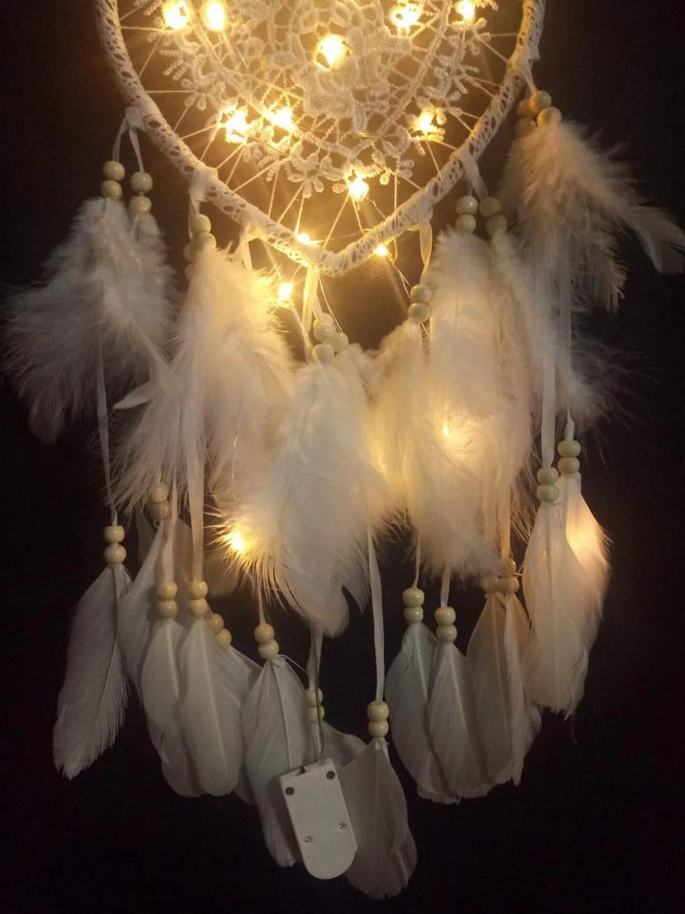 łapacz snów w stylu boho, w kształcie serca, ręcznie wykonany, lampa LED, ozdoba na ścianę, romantyczna dekoracja (kolor biały, z lampkami)