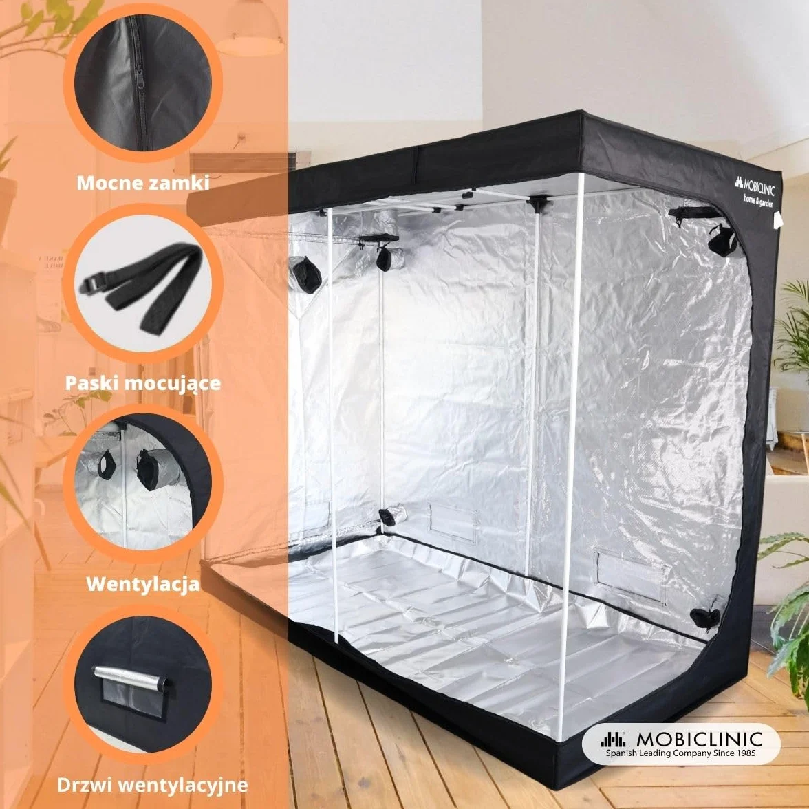 Mobiclinic®, Namiot do uprawy wewnętrznej, 240x120x200cm, Growbox, Premium mylar 97% odblaskowy, Hydroponiczny, Wodoodporny, Zdejmowane dno, Gruba, Tkanina nylonowa, Solidna konstrukcja, Grow tent