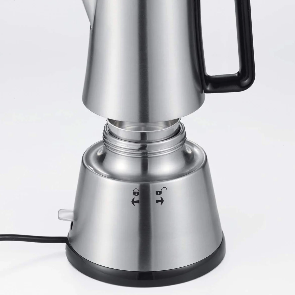 Cloer 5928 Elektryczny ekspres do Moka, Ekspres ze stali nierdzewnej, na 3-6 filiżanek espresso, 365W, Wkładka ze stali nierdzewnej, wyłącznik bezpieczeństwa, zawór bezpieczeństwa, włącznik/wyłącznik