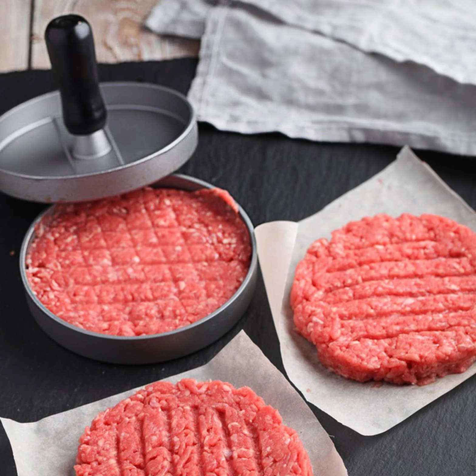 Prasa do burgerów z 200 arkuszami papieru do pieczenia, zestaw prasy do hamburgerów z odlewu aluminiowego