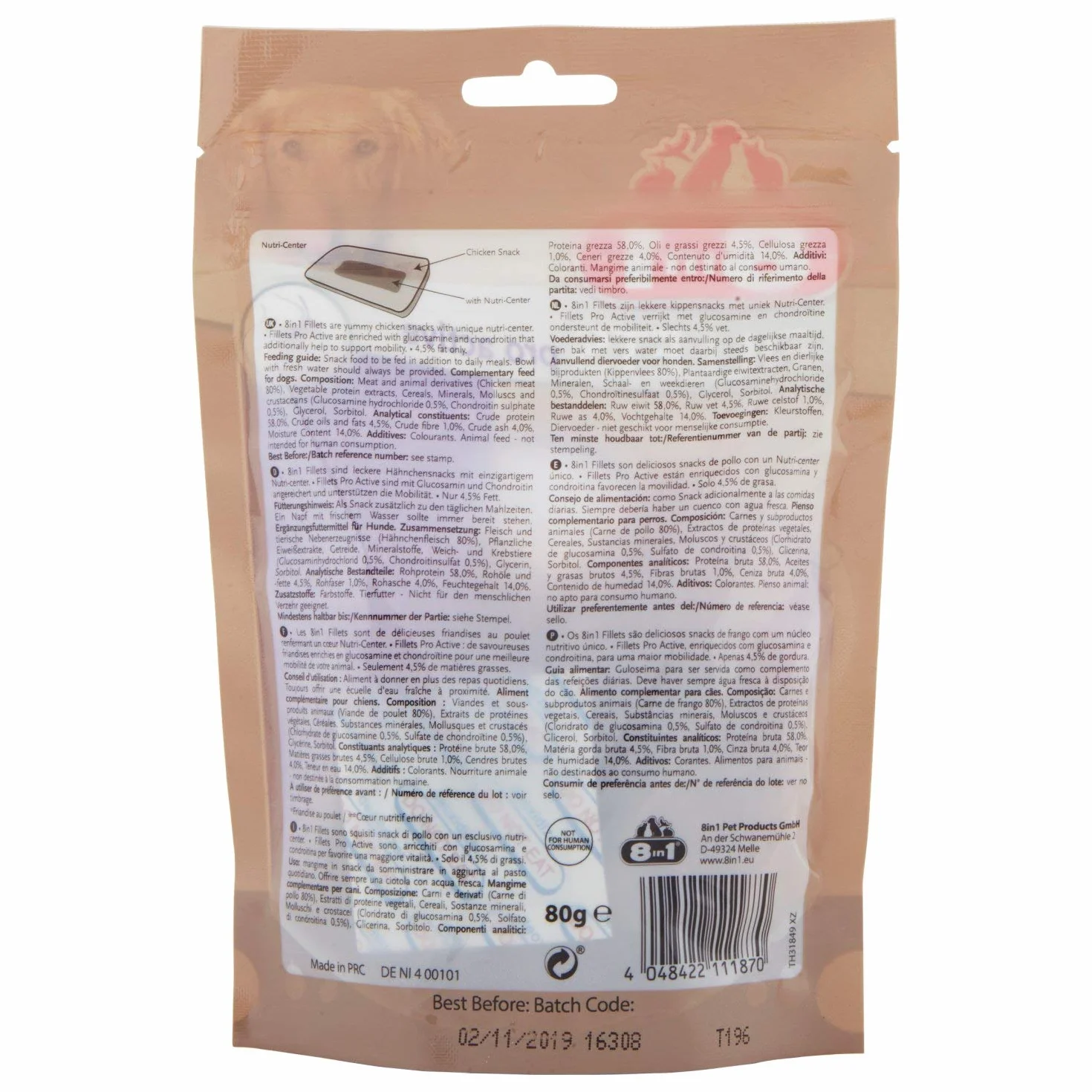 8In1 Fillets Pro Active Smakołyki dla Psów, Kurczak, 80 g