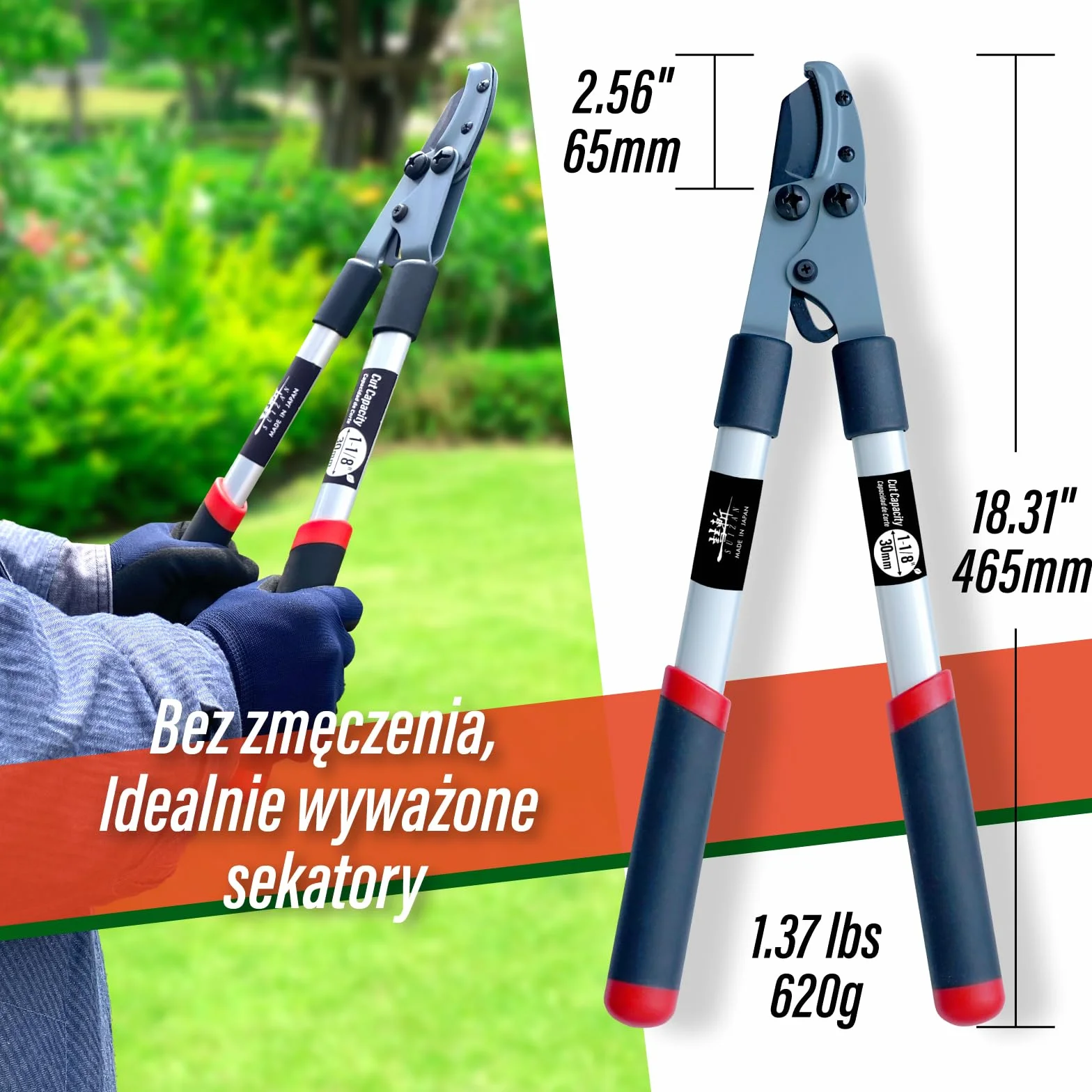 SUIZAN Kowadełkowy Sekator do gałęzi 465mm - Japońskie profesjonalne Kompakt 620g Lekki Narzędzia ogrodnicze