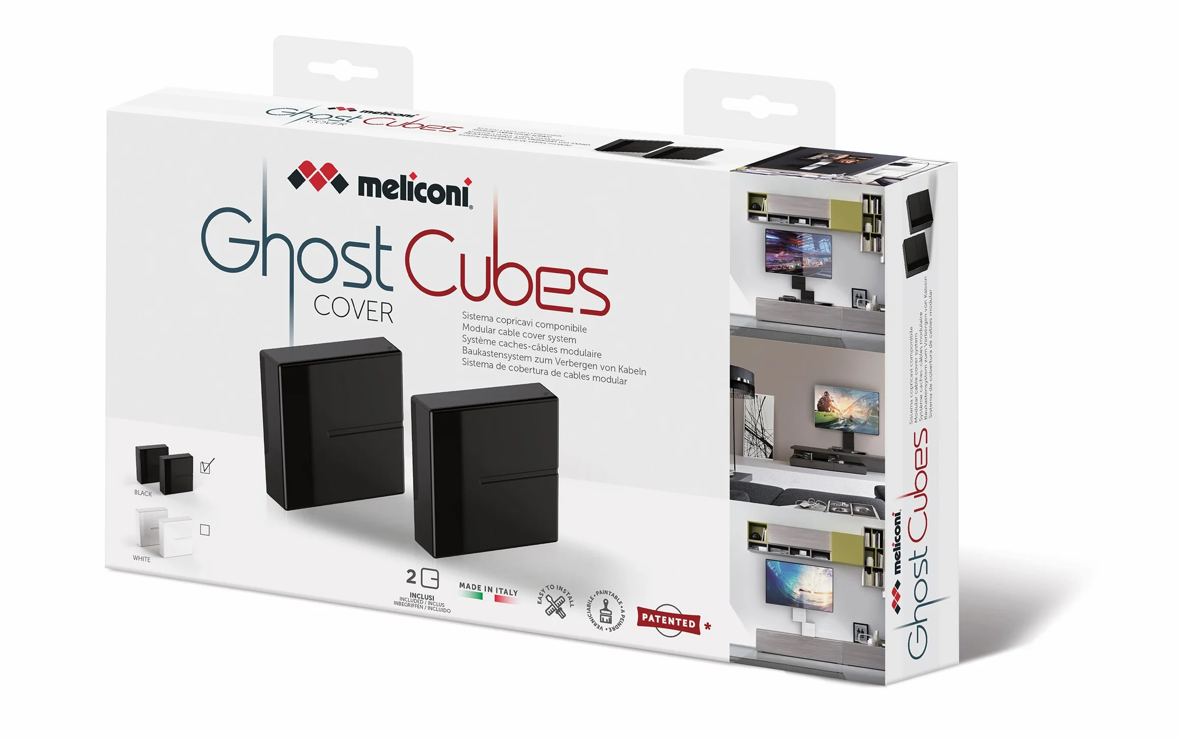 Meliconi 480524 Ghost Cubes Cover Black kanał kablowy do układania w stos, czarny