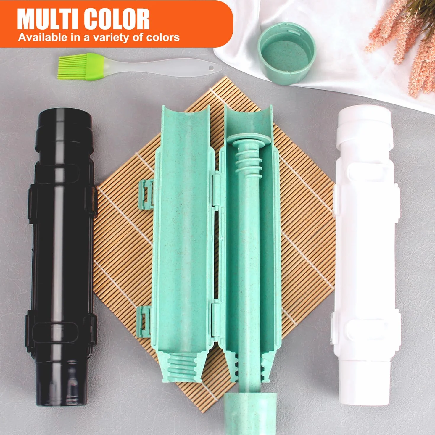 SmileTools Zestaw do robienia sushi, wałek do sushi, sushi bazooka, maszyna do sushi, bambusowa mata do zwijania sushi dla początkujących (czarny)