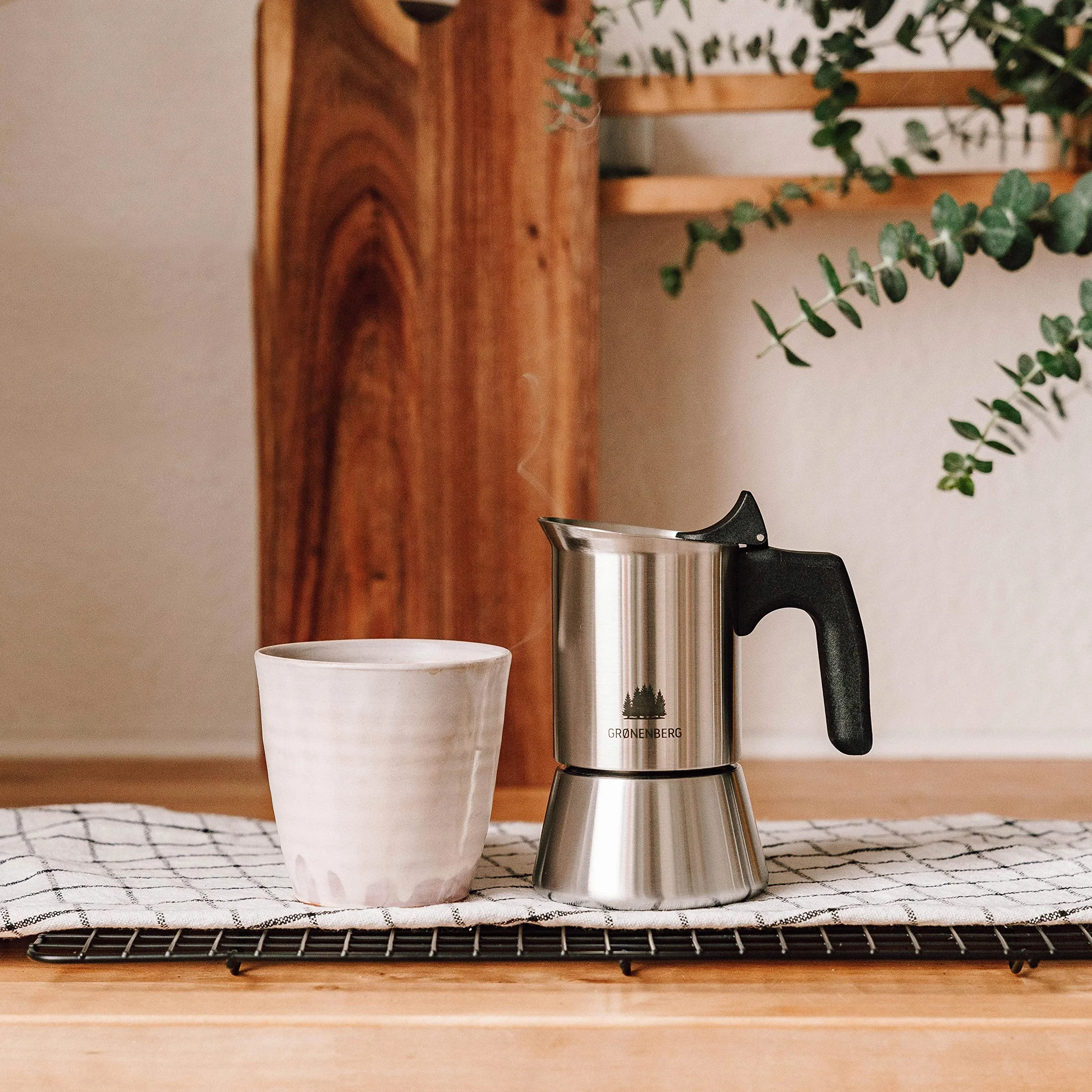 Groenenberg Ekspres do espresso indukcyjny + sitko redukcyjne I dzbanek do mokki ze stali nierdzewnej 4 lub 6 filiżanek espresso I Dzbanek do espresso z uszczelką zapasową
