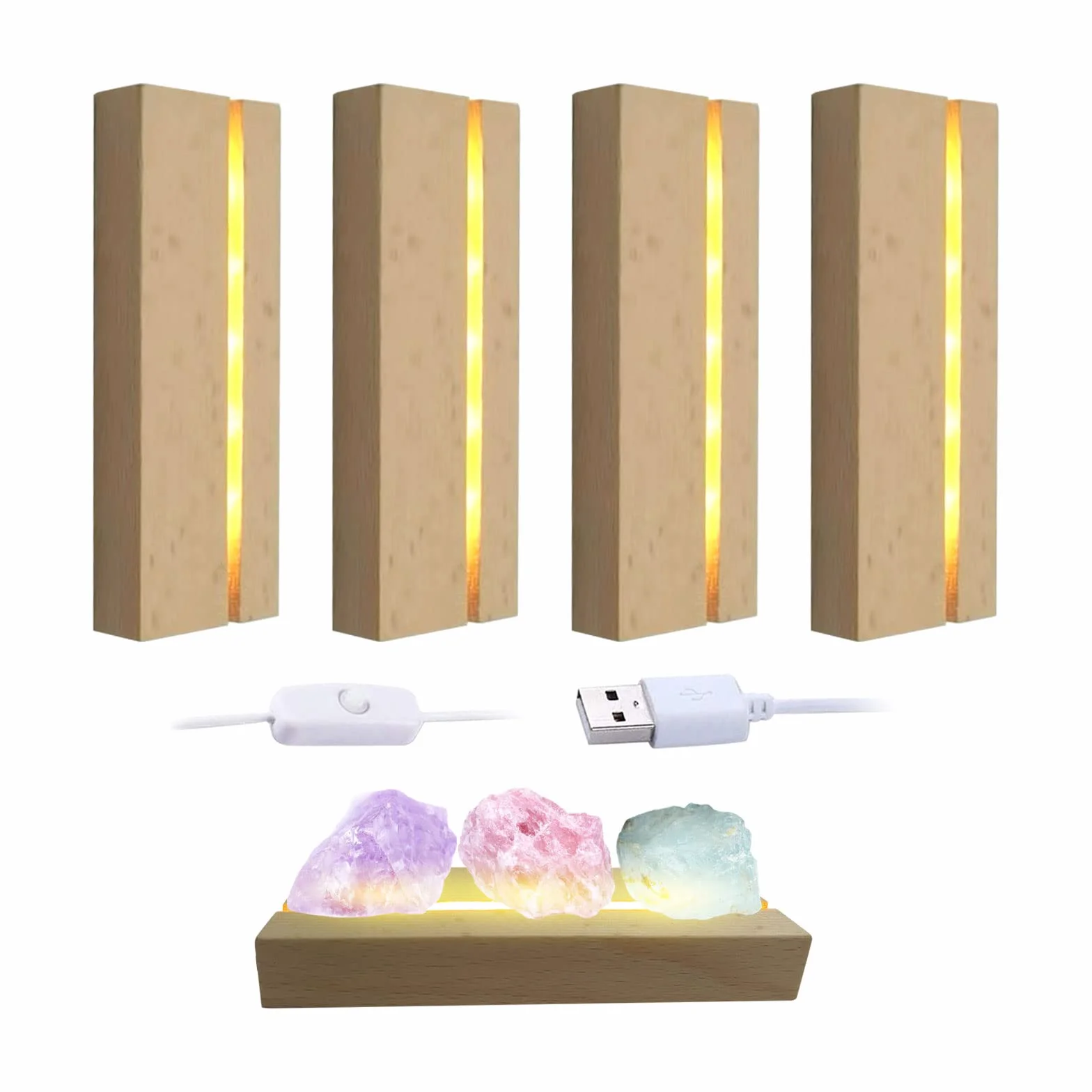 CDIYTOOL Podstawa wyświetlacza LED, drewniana podświetlana prostokątna podstawa świetlna USB LED, podstawa ekspozycyjna, dekoracyjna ozdoba do samodzielnego wykonania płyty akrylowej, ciepła biel (4)