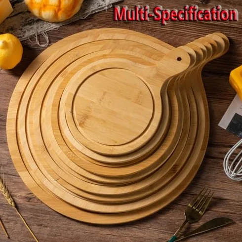 Zestaw 8 desek do serwowania pizzy z drewnianymi uchwytami o średnicy 33 cm, idealne do robienia pizzy, serwowania i przechowywania - idealne na imprezy i spotkania