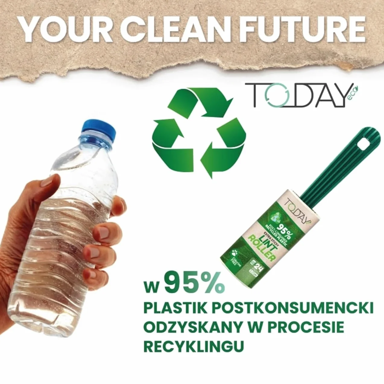 Today Eco wałek do usuwania sierści zwierząt 16 rolek pokrywka 2 uchwyty z recyklingu