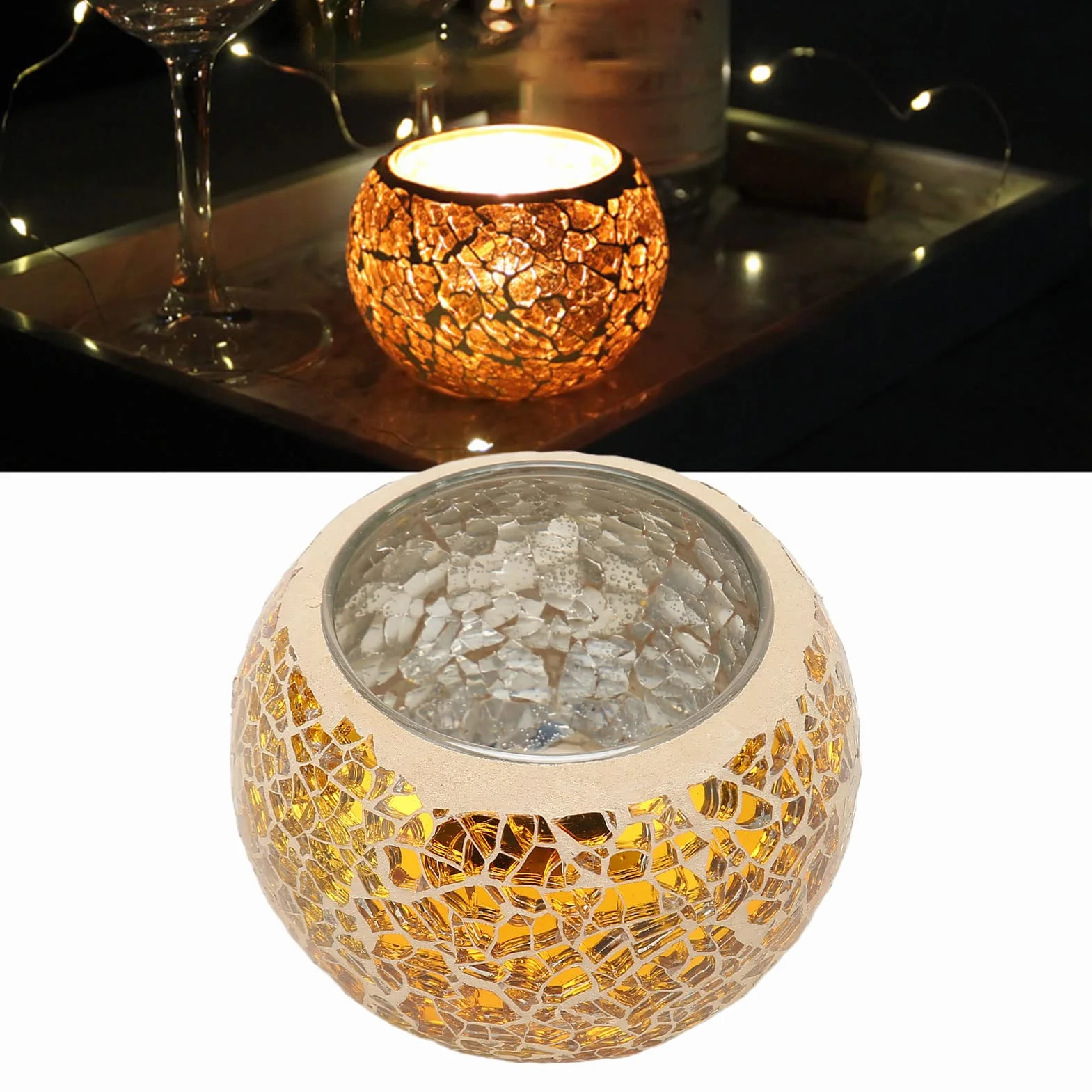 TEALIGHT Candle Holder, Gold Candle Holders Mosaic Glass Tealeght Candle Holder, Aromaterape Party Dekoracyjny Uchwyt świecy, Miski do Doniczki, Uchwyty na Długopis Biurowy