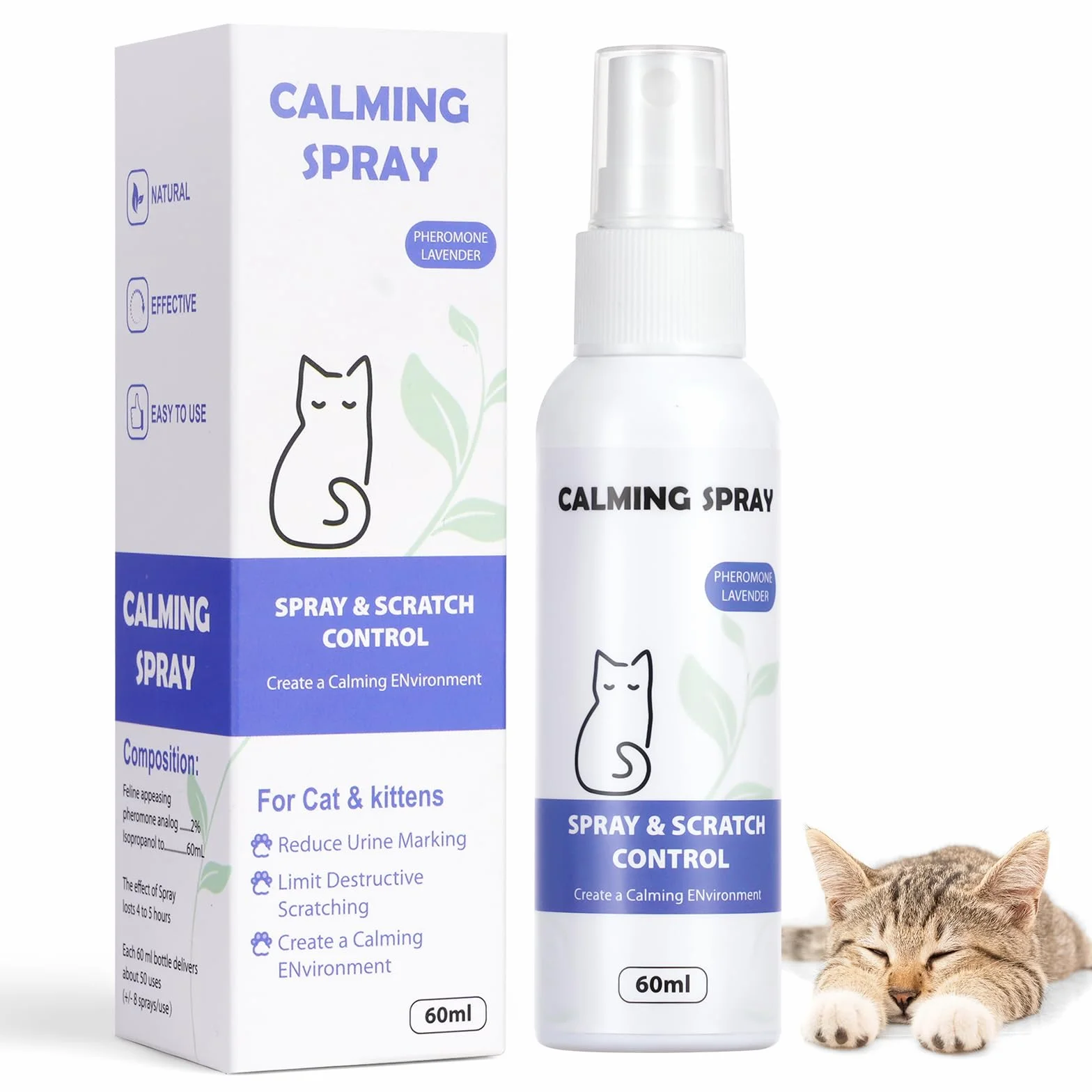 Aomig Spray uspokajający dla kotów, feromonowy łagodzący lęk