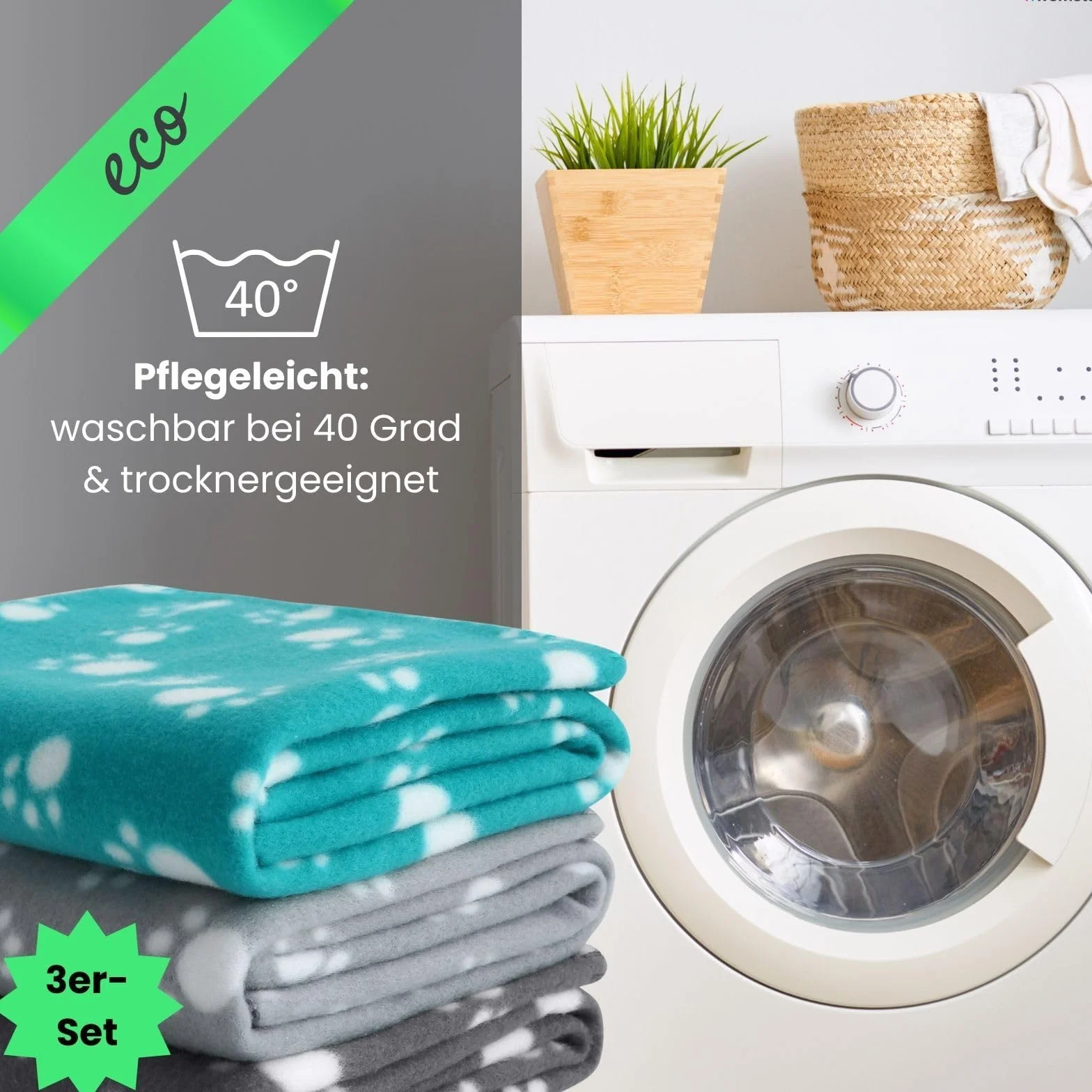 wometo eco 3-częściowy zestaw kocyków dla zwierząt, koc dla psa, wykonany w 100% z materiału pochodzącego z recyklingu + sprawdzony pod kątem Öko-Tex, 3 sztuki, 70 x 100 cm, szary, ciemnoszary i
