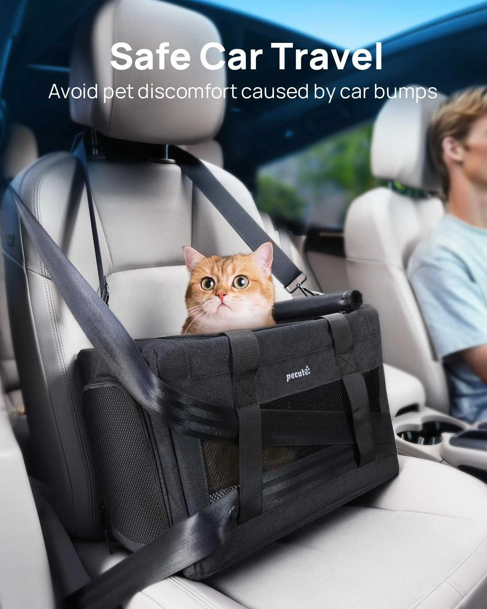 pecute® Nosidełko dla kota, przenośne nosidełko dla psa ze składaną miską, oddychająca torba z tkaniny siatkowej dla zwierząt domowych, ciemnoszara torba dla zwierząt domowych, odpowiednie zarówno na