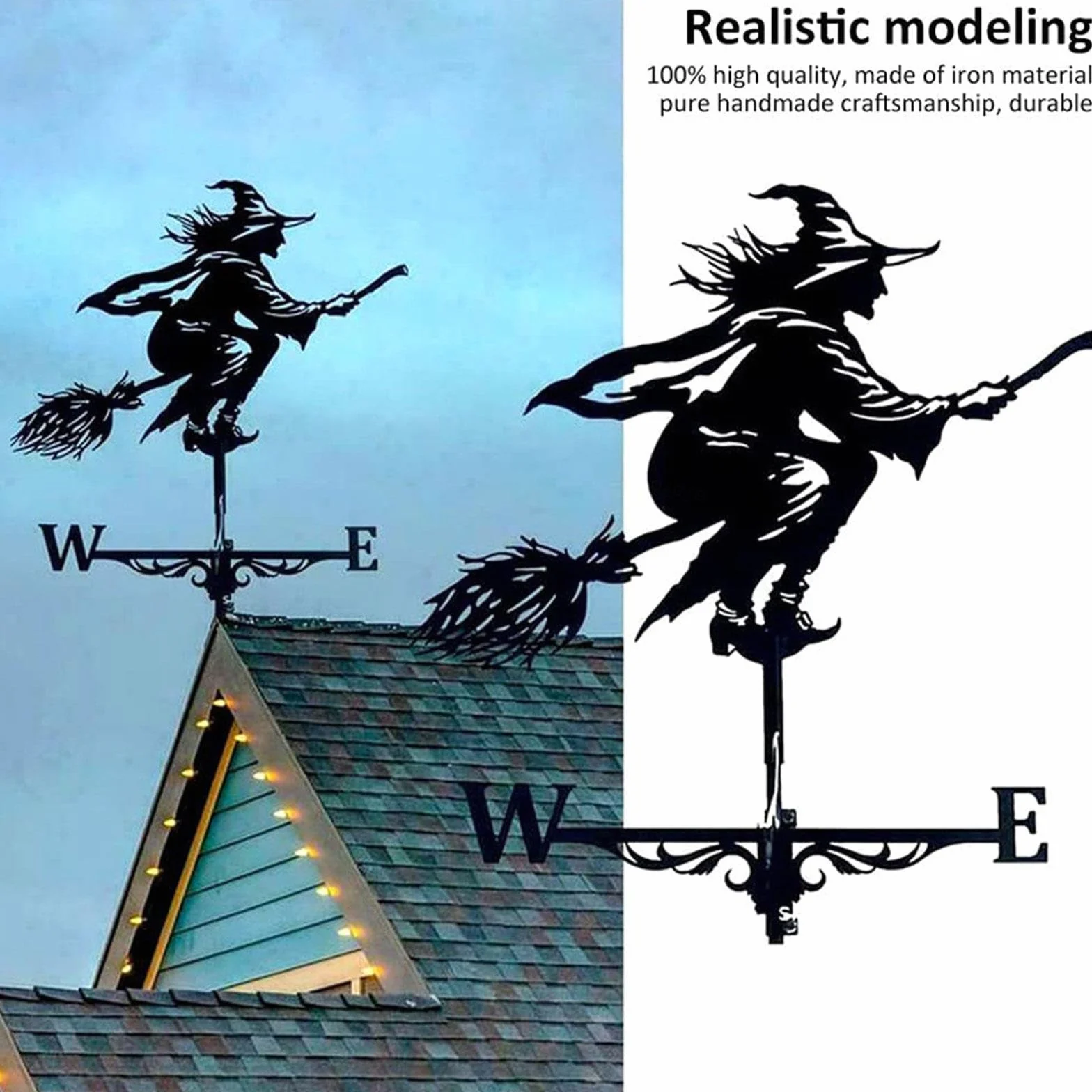 Dekoracyjna wiedźma, kurek na dach, czarna czarownica, dekoracja tarasu, Weather Vanes, na Halloween, do ogrodu, na patio, trawnik, patio, do kształtowania krajobrazu