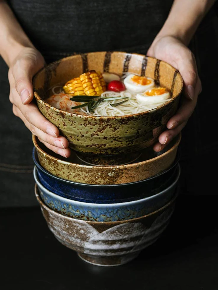 Ceramiczna miska ramenowa w stylu japońskim, duża miska do serwowania, ceramiczne naczynia do serwowania, zupa salad, miska do mieszania owoców, miski na płatki śniadaniowe i makaron
