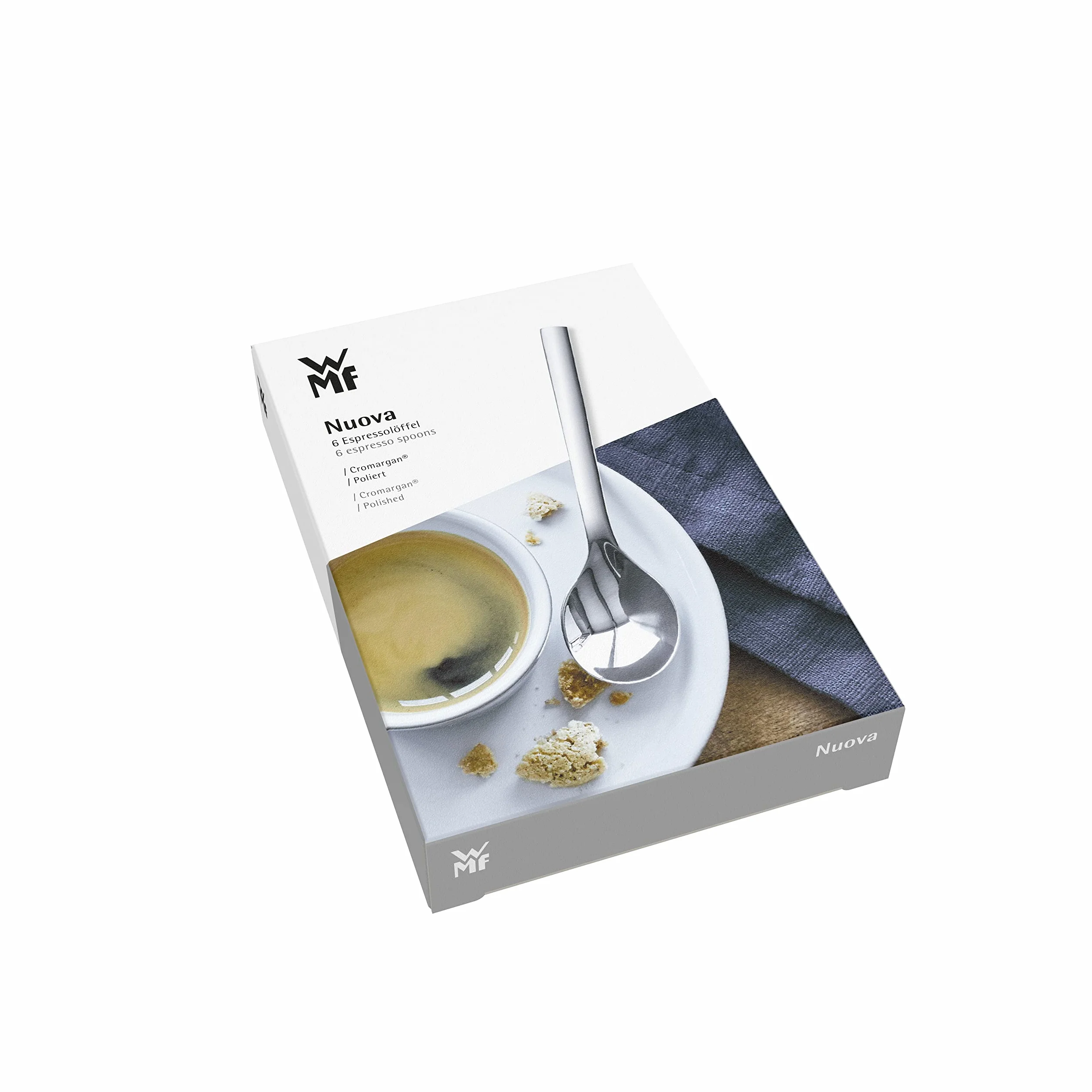 WMF Nuova 6-Częściowy Zestaw Łyżeczek do Espresso, Nadaje Się do Mycia w Zmywarce, Dł. 11 cm, Polerowana Stal Nierdzewna Cromargan