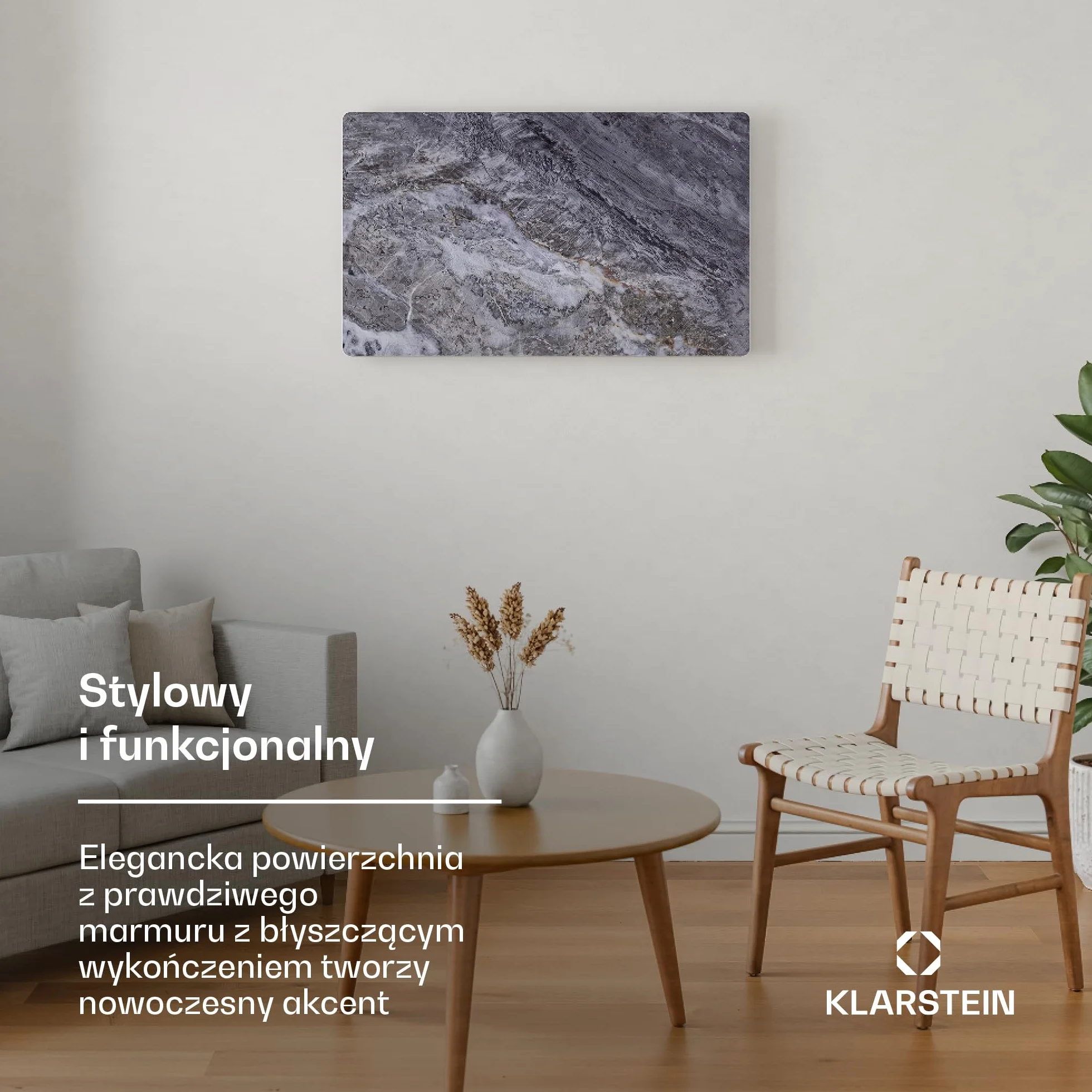 Klarstein Ogrzewanie na podczerwień 600 W – montaż na ścianie i urządzenie stojące, termostat, sterowanie aplikacją, wygląd marmuru, IP43, ochrona przed przegrzaniem, do łazienki i salonu, elektryczne