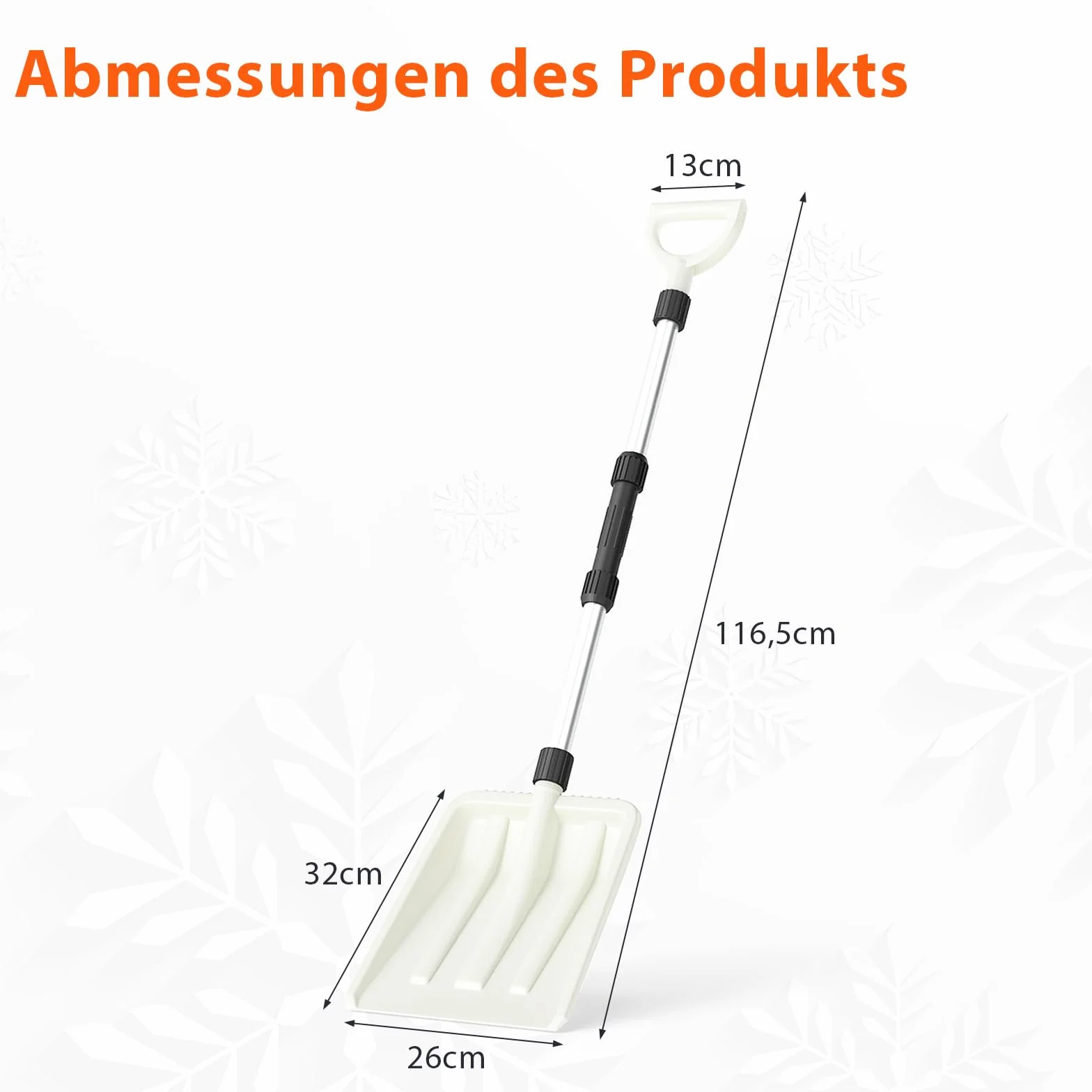 COSTWAY Łopata do śniegu, długość 116,5 cm, z ergonomicznym uchwytem i aluminiowym trzonkiem, lekka odśnieżarka na podjazd, do zabawy w bałwanki
