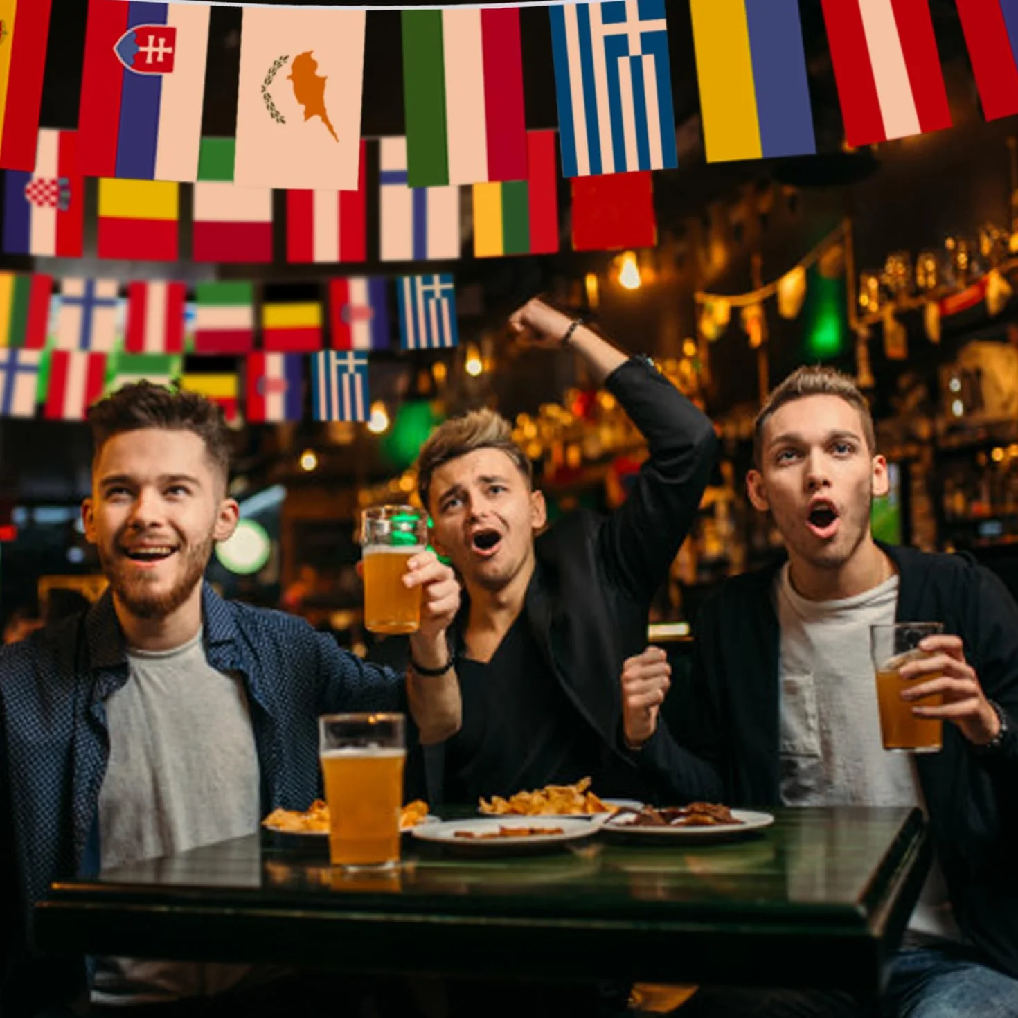Anley flaga smyczkowa Unii Europejskiej, sztandar sznurkowy 27 krajów Unii Europejskiej, dekoracja na wielkie otwarcie, bar sportowy, imprezy imprezowe - 27 stóp 27 flag