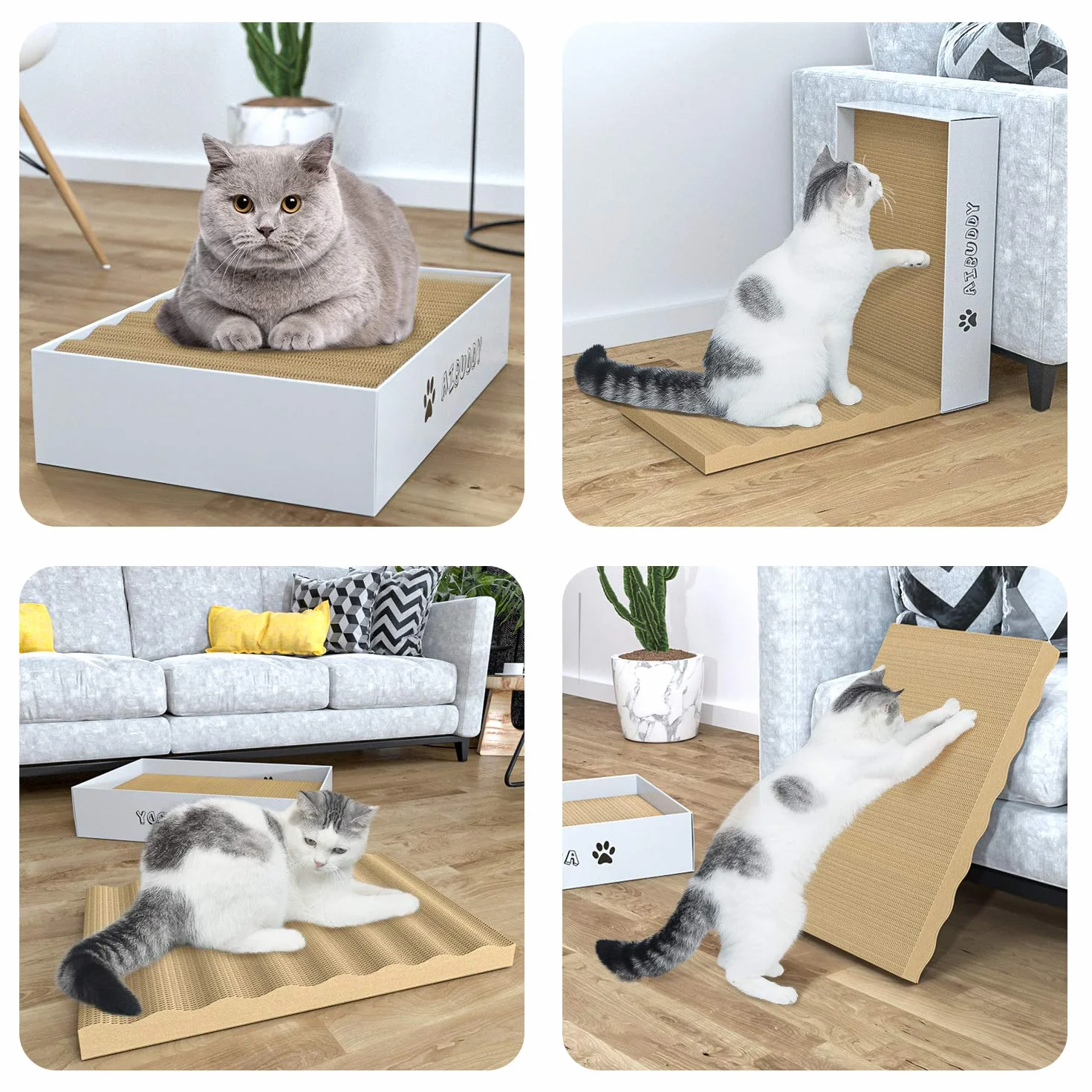 Aibuddy Kratzbrett für Katzen mit Katzenminze, 3er-Set, 44 x 28 x 10 cm