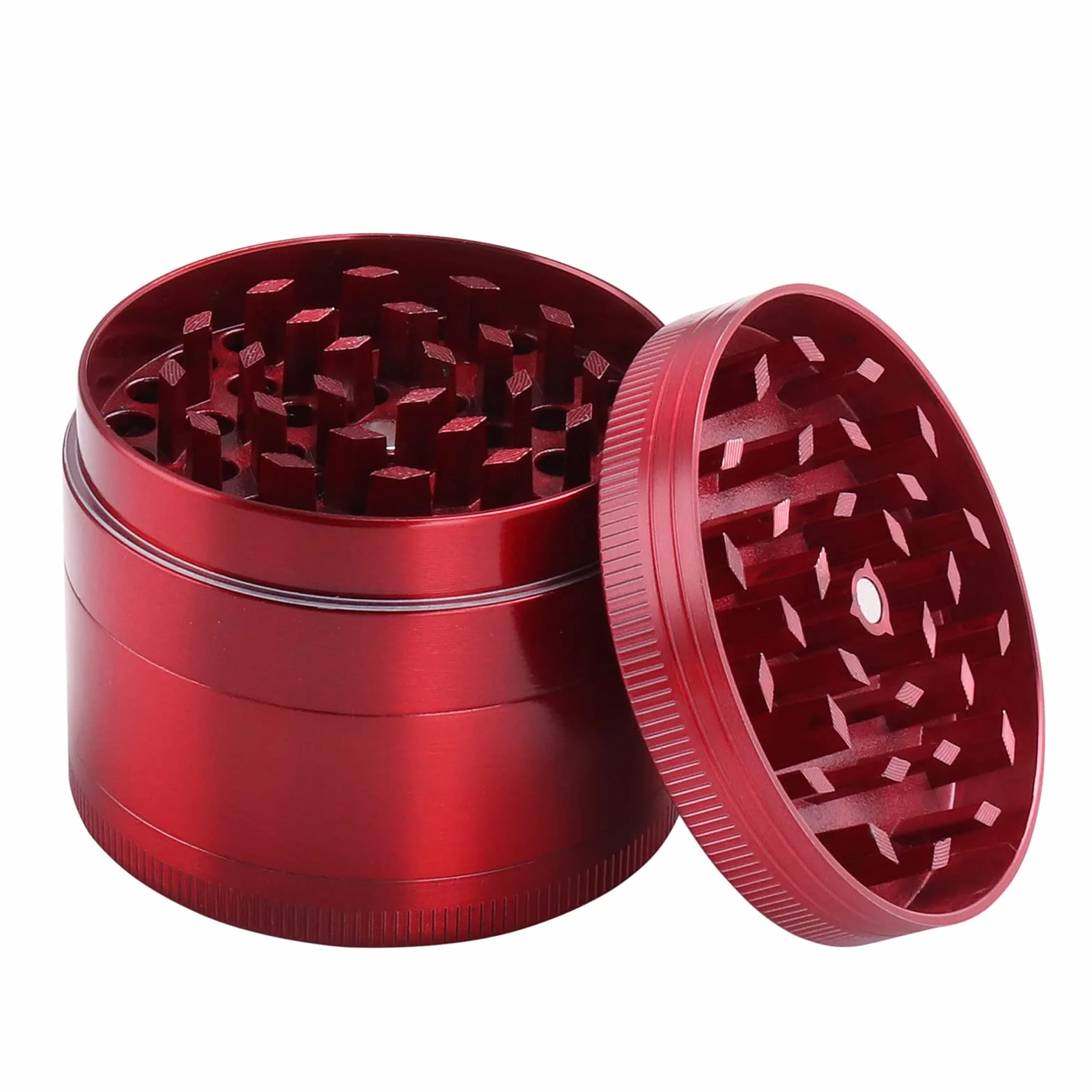 Kinstecks Młynek do ziół 5,3 cm 4-częściowy aluminiowy młynek do przypraw z krobakiem do pyłku, idealny dla miłośników doskonałości kulinarnej – czerwony