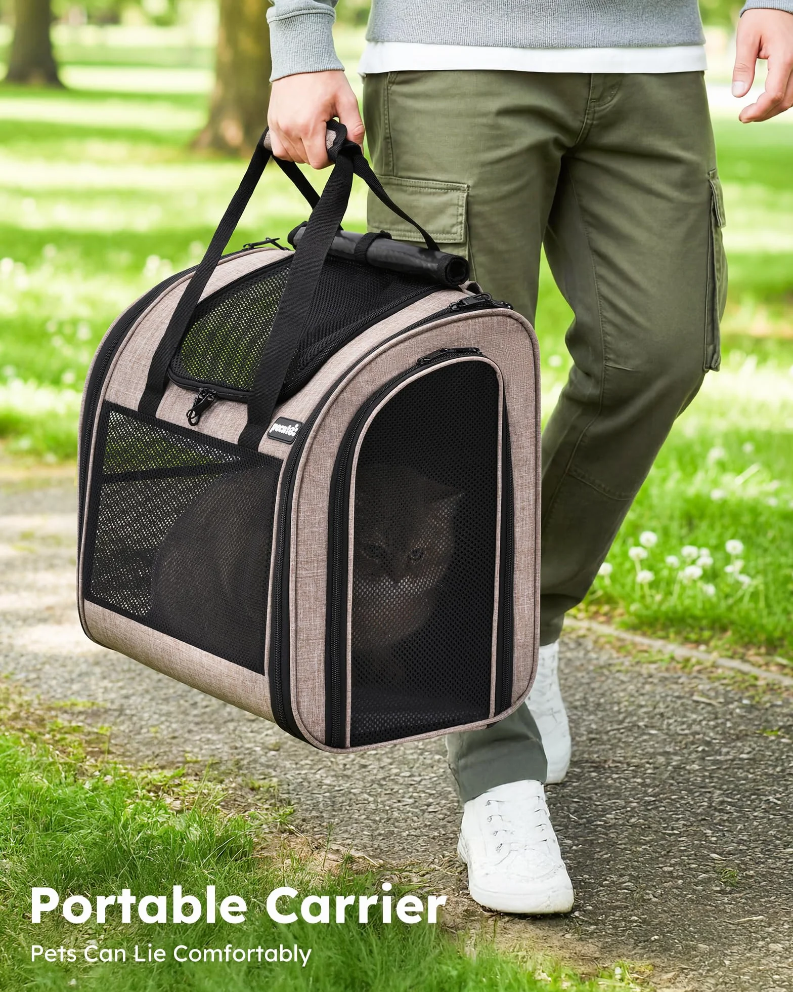 pecute Plecak dla psów i małych kotów 5 kg, nosidełko dla kota, torba i plecak dla zwierząt domowych, nosidełko dla zwierząt domowych z wentylowanym designem, składany plecak-nosidełko dla zwierząt