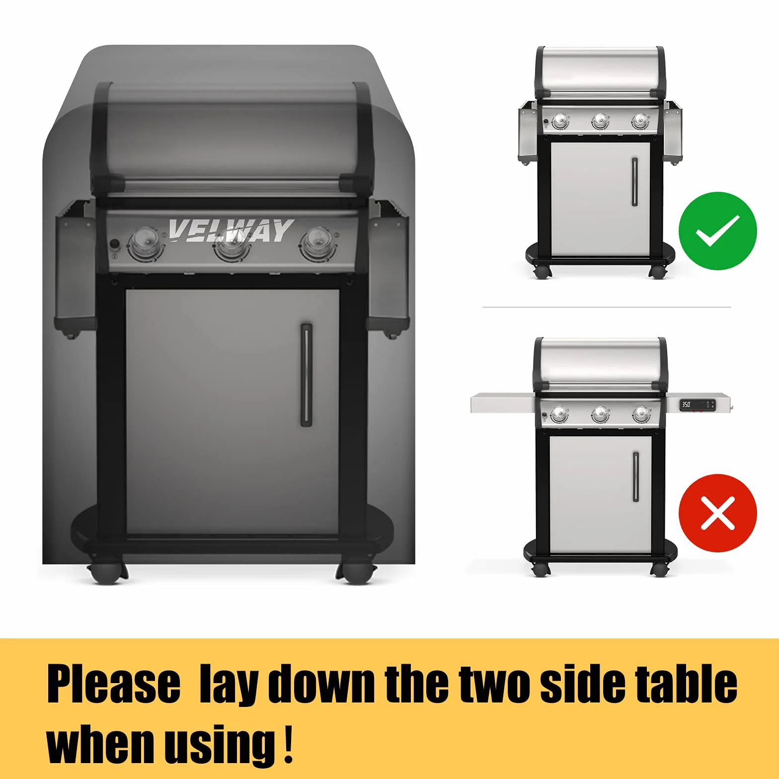 Velway Pokrowiec na grill gazowy, wodoodporny, wytrzymały, tkanina Oxford 210D, pokrowiec na grilla, ochrona przed promieniowaniem UV, pyłoszczelny, wiatroszczelny, odporny na warunki atmosferyczne,