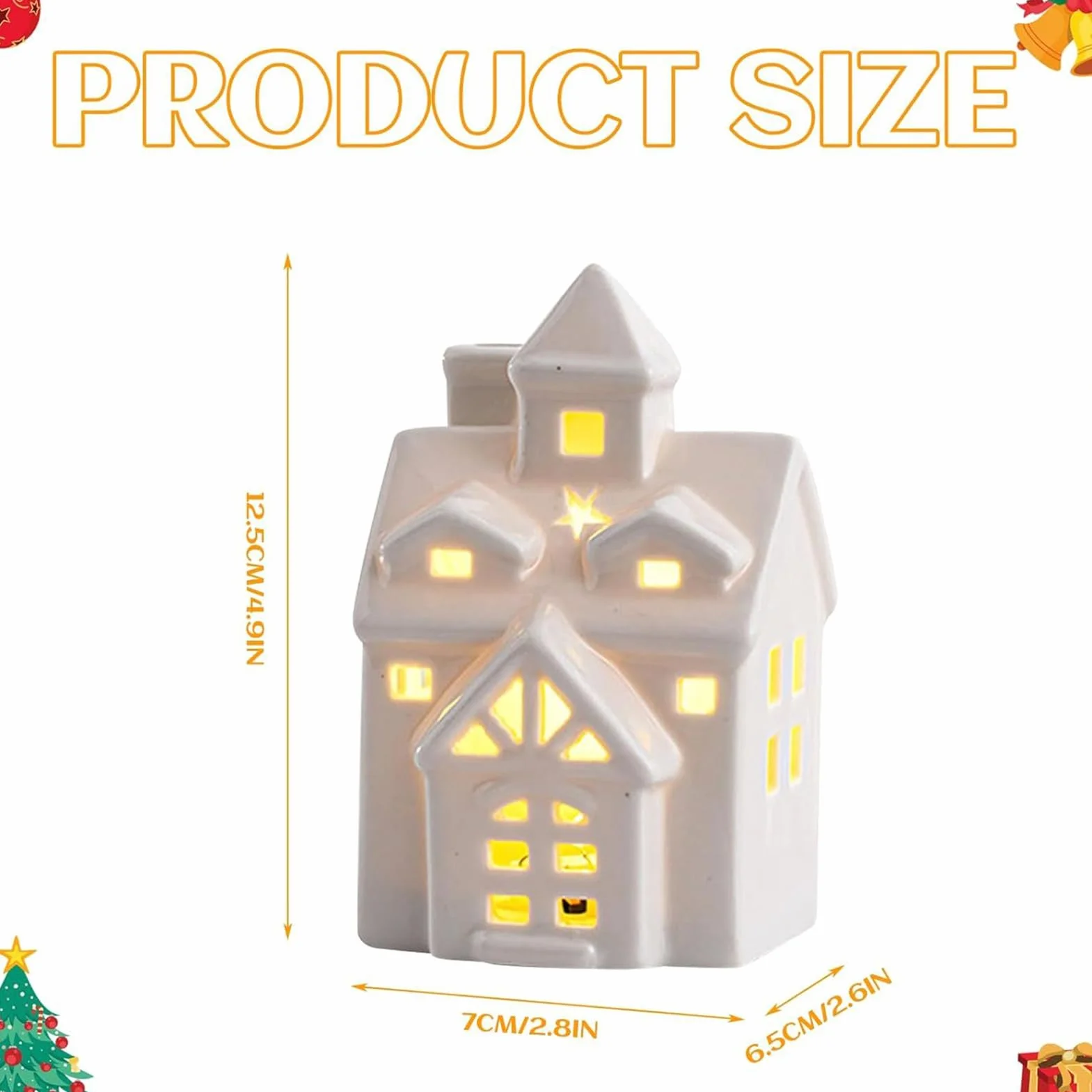 Ceramiczne domki świąteczne, miniaturowa dekoracja wioski świątecznej z oświetleniem LED, porcelanowe ręcznie robione domki świąteczne do świątecznego wystroju wnętrz, zasilane bateriami, ciepłe białe
