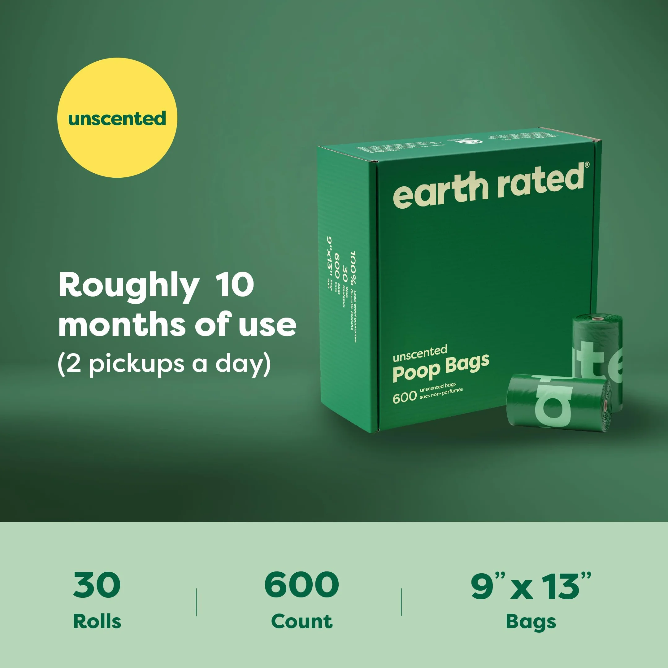 Earth Rated Woreczki na Psie Odchody Zestaw Oszczędnościowy 600 Sztuk, Szczelne, Bardzo Grube, Bezzapachowe