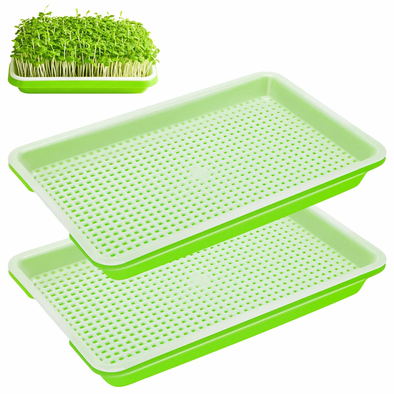 Miseczki do uprawy rzeżuchy, zestaw 2 sztuk, 22 x 14 cm, łącznie z zestawem startowym Microgreens, pojemnik na kiełki, pojemnik na świeże kiełki i rzeżuchę na parapecie