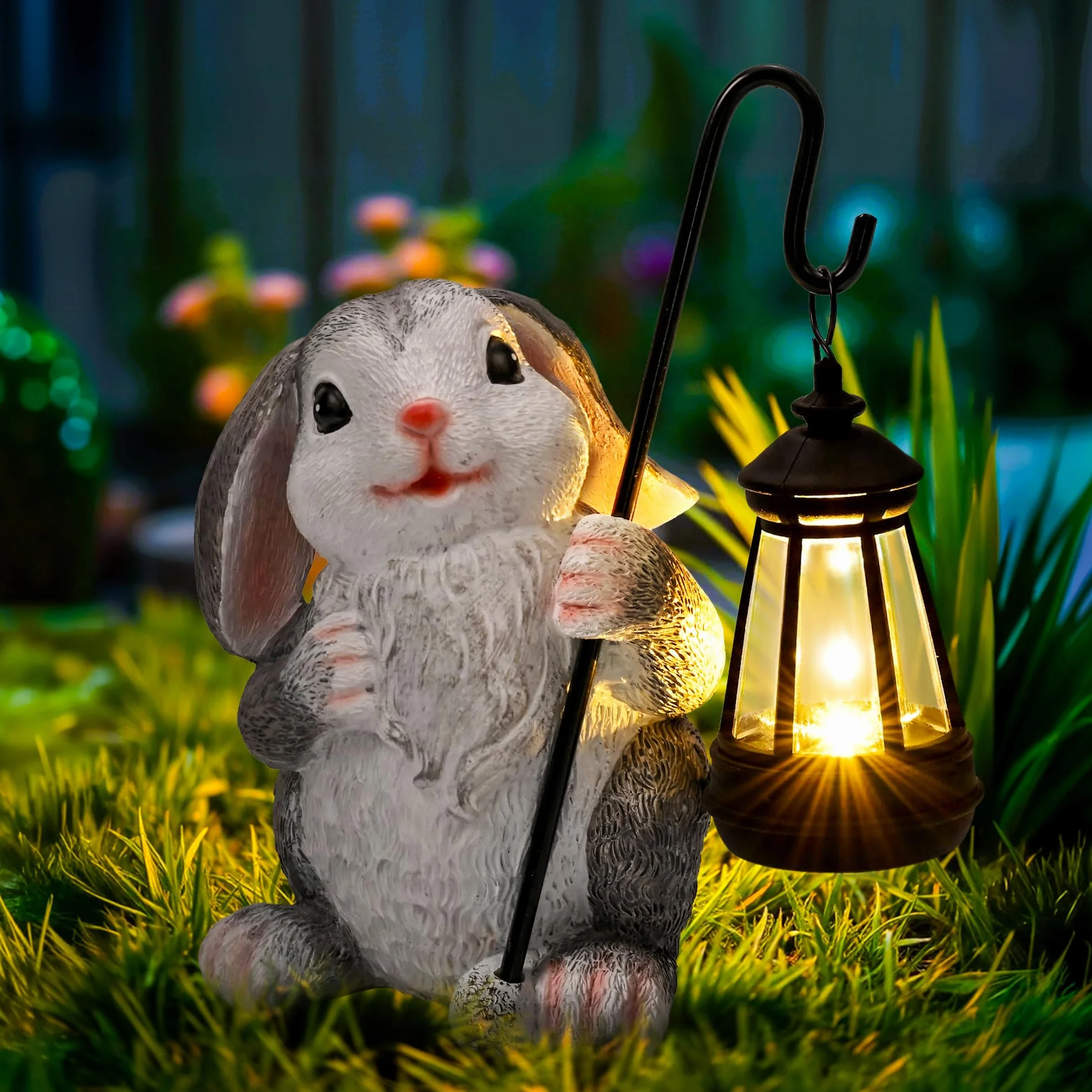 GIGALUMI Słoneczne posągi ogrodowe, prezenty na Dzień Matki, figurka królika, lampki na zewnątrz, podwórko, dekoracja ogrodowa, wyjątkowe prezenty dla mamy, dla kobiet, dekoracja na patio