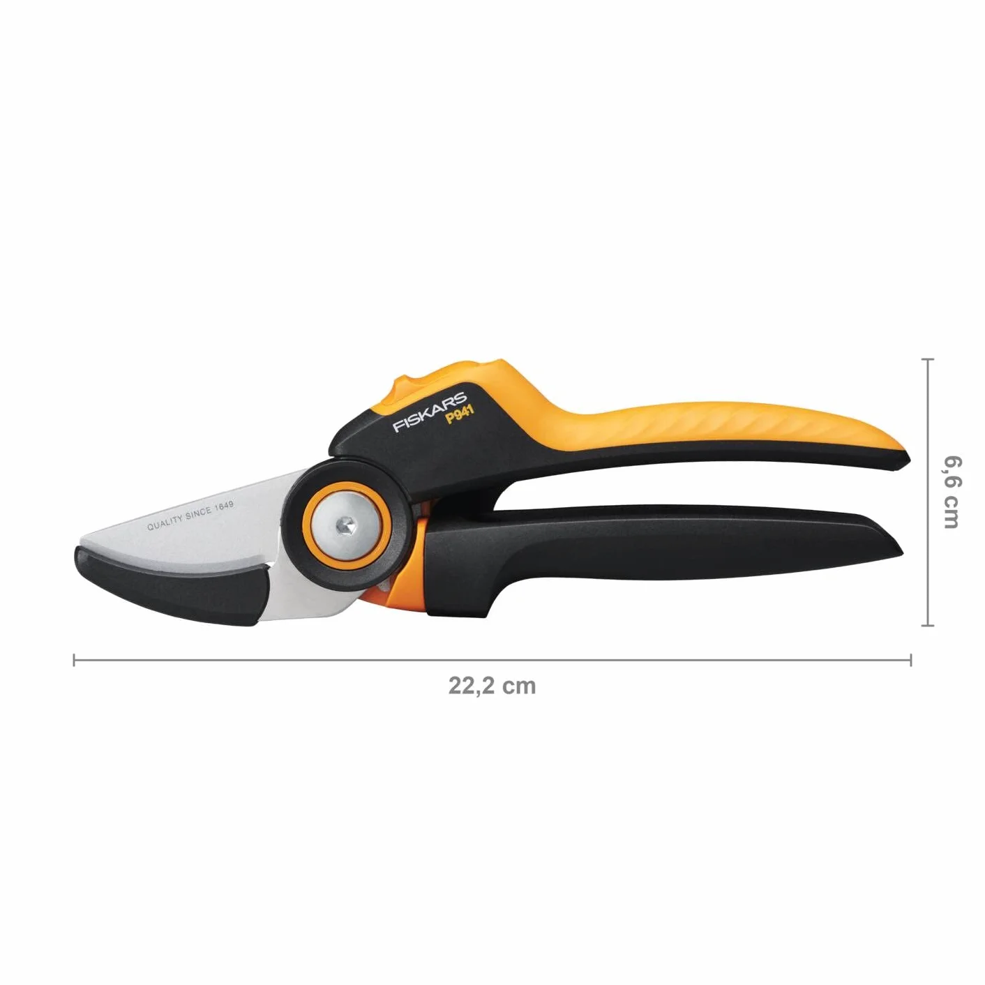 Fiskars Sekator kowadełkowy, X-series PowerGear, P941, Z uchwytem rolkowym, Do suchych gałęzi, Powłoka nieprzywierająca, Ostrza ze stali nierdzewnej, Długość: 22,2 cm, Czarny / pomarańczowy, 1057174